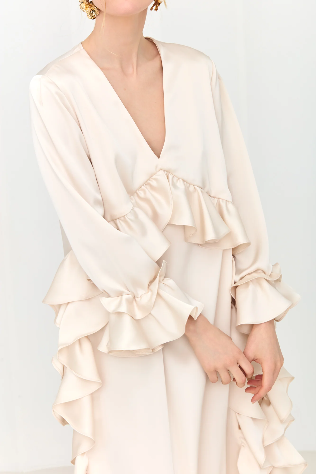 MARIS Pastel Maxi Ruffle Boho Chic Dress With Side Slits - Image 7