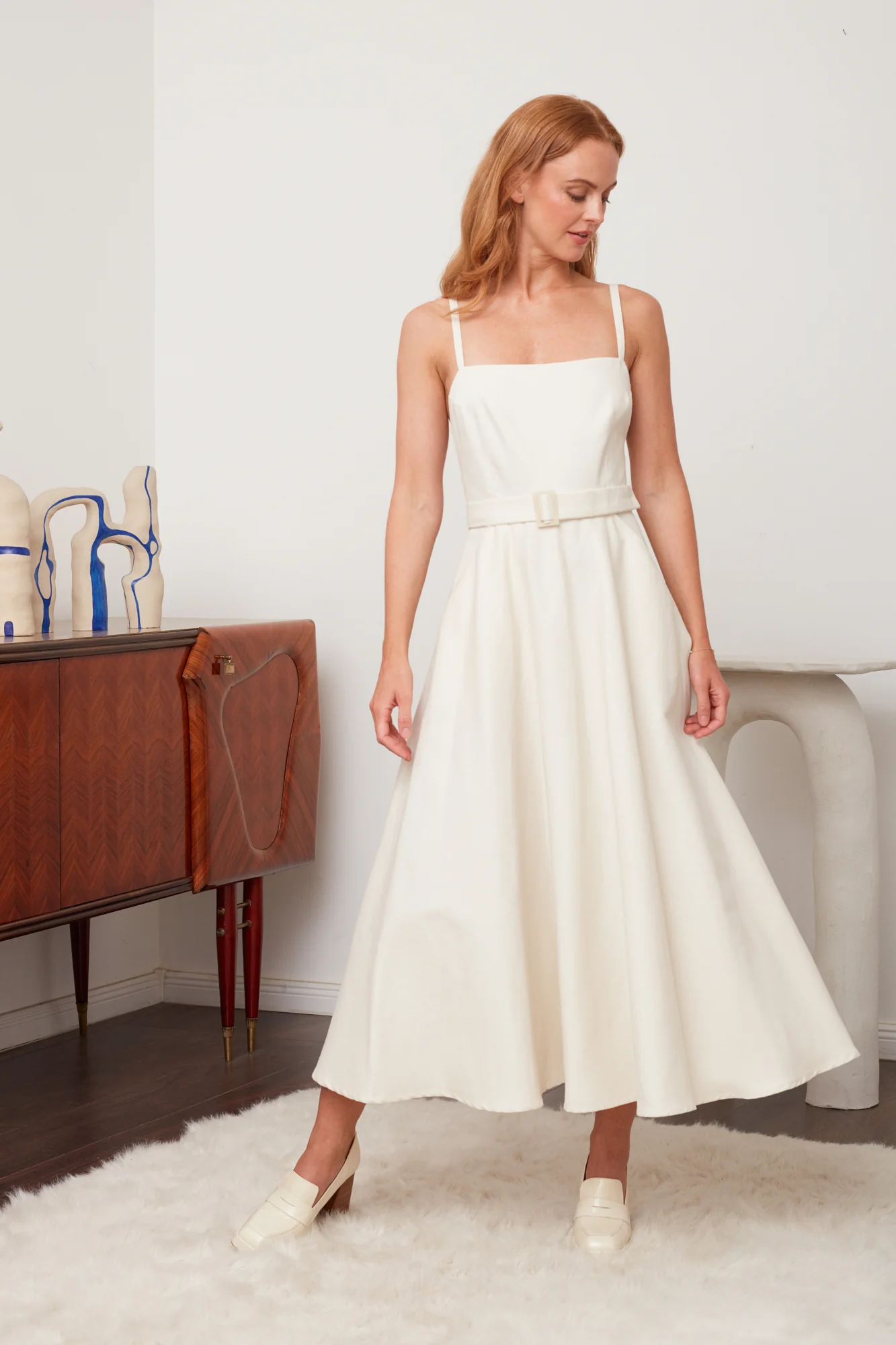 MATISSA off-white denim dress with retro skirt - Image 3