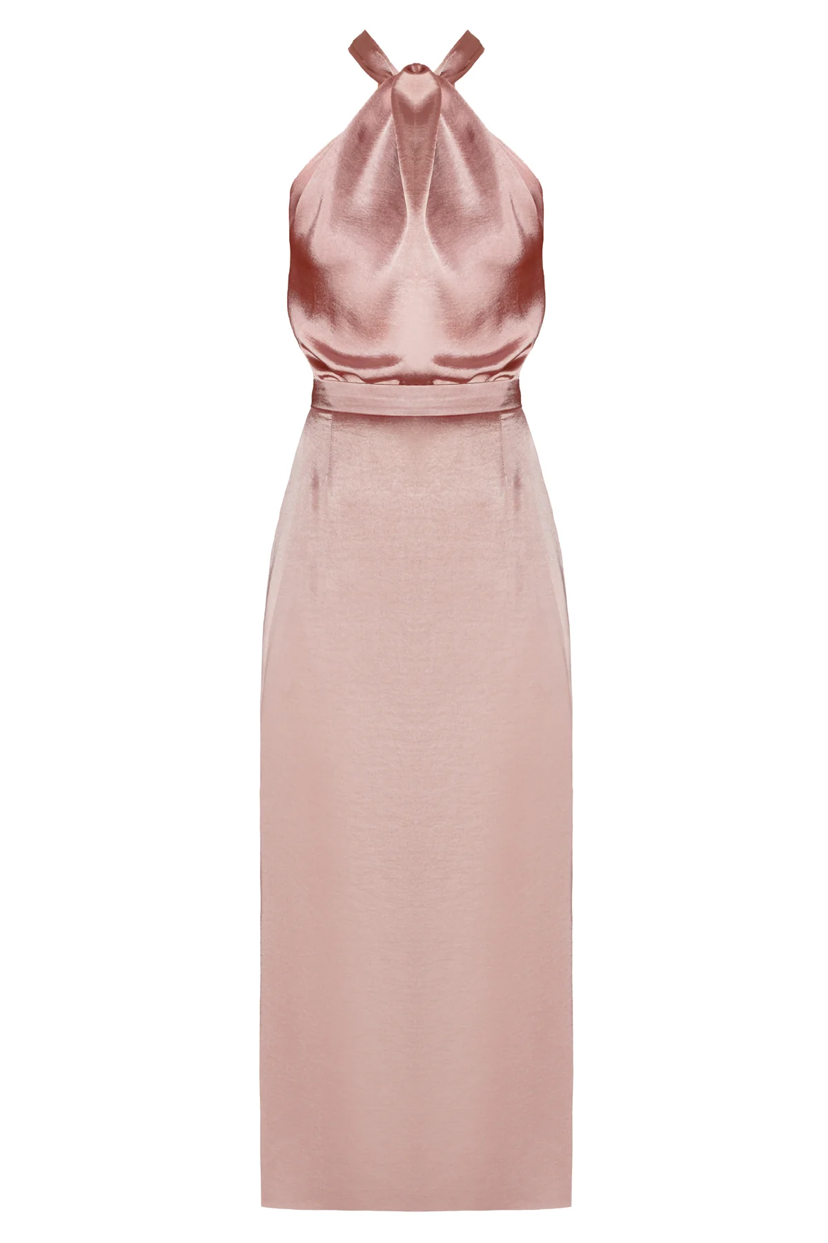 PAULA nude satin evening midi dress - Image 7