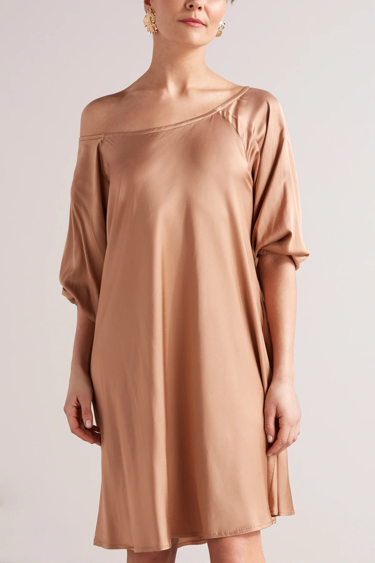 MILA mini flared of-the-shoulder dress in nude - Image 4