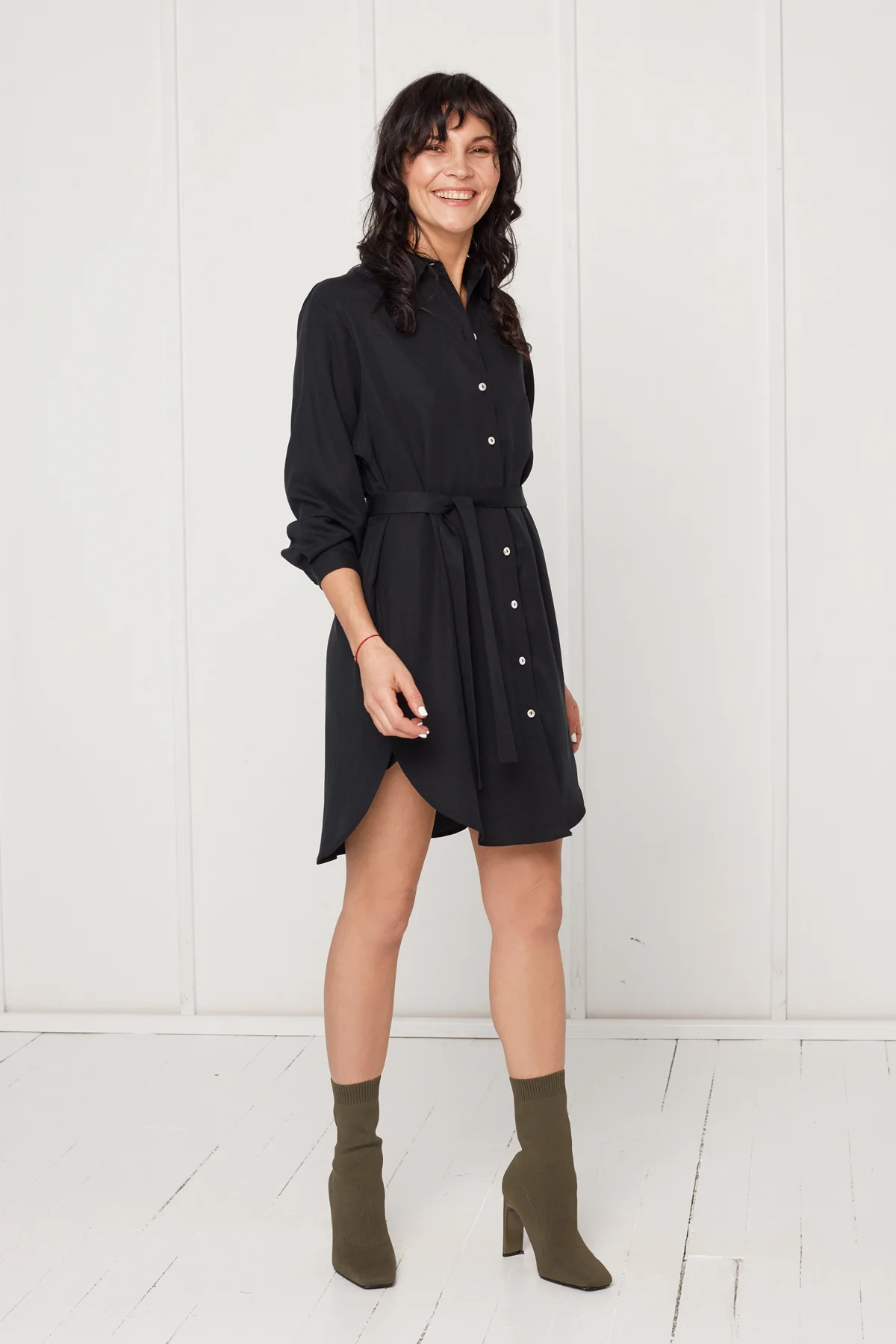 MIRA mini tencel shirt dress in black - Image 2