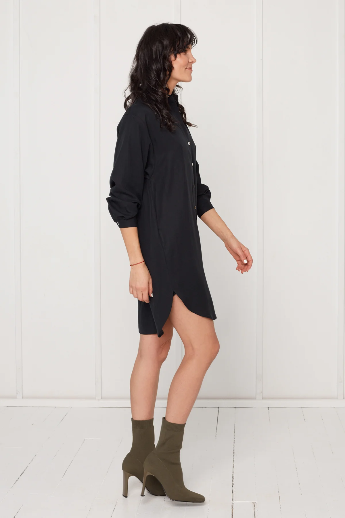 MIRA mini tencel shirt dress in black - Image 3