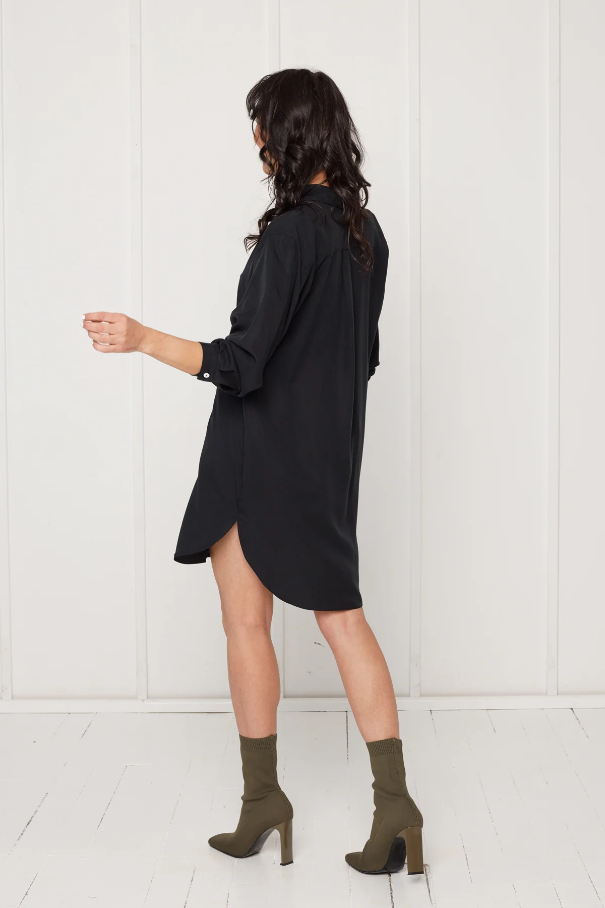 MIRA mini tencel shirt dress in black - Image 4