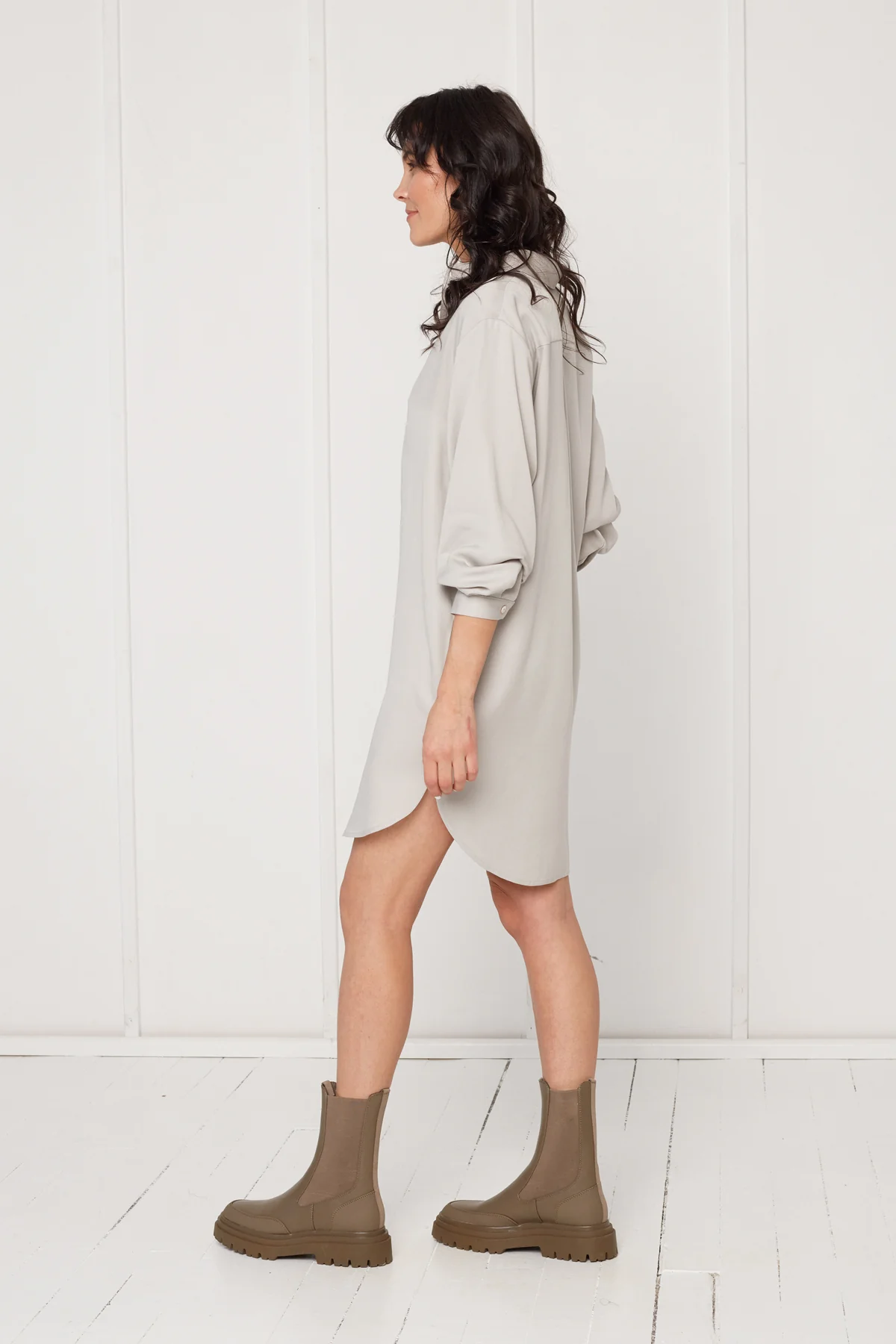 MIRA mini tencel shirt dress in light grey - Image 3