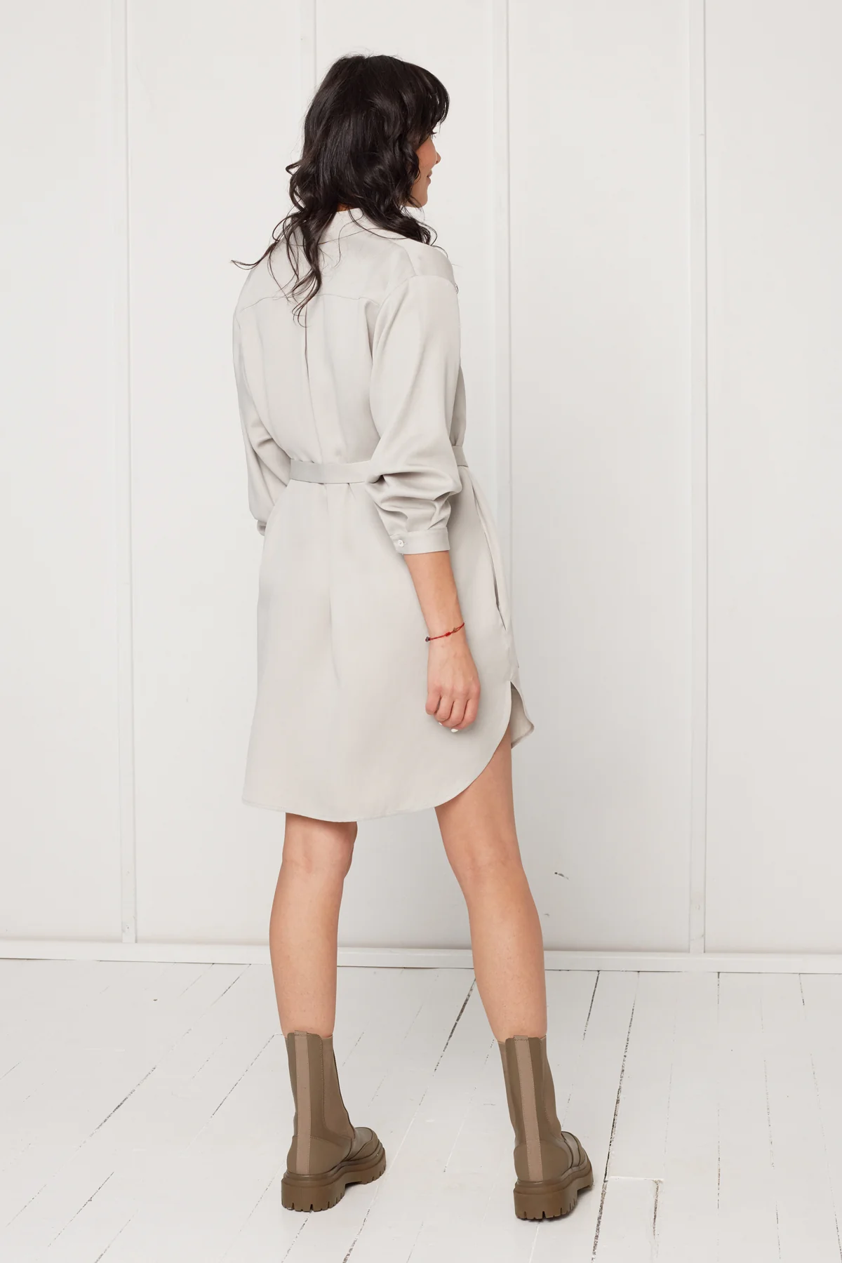 MIRA mini tencel shirt dress in light grey - Image 4
