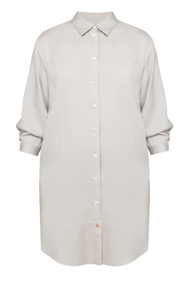 MIRA mini tencel shirt dress in light grey - Image 5
