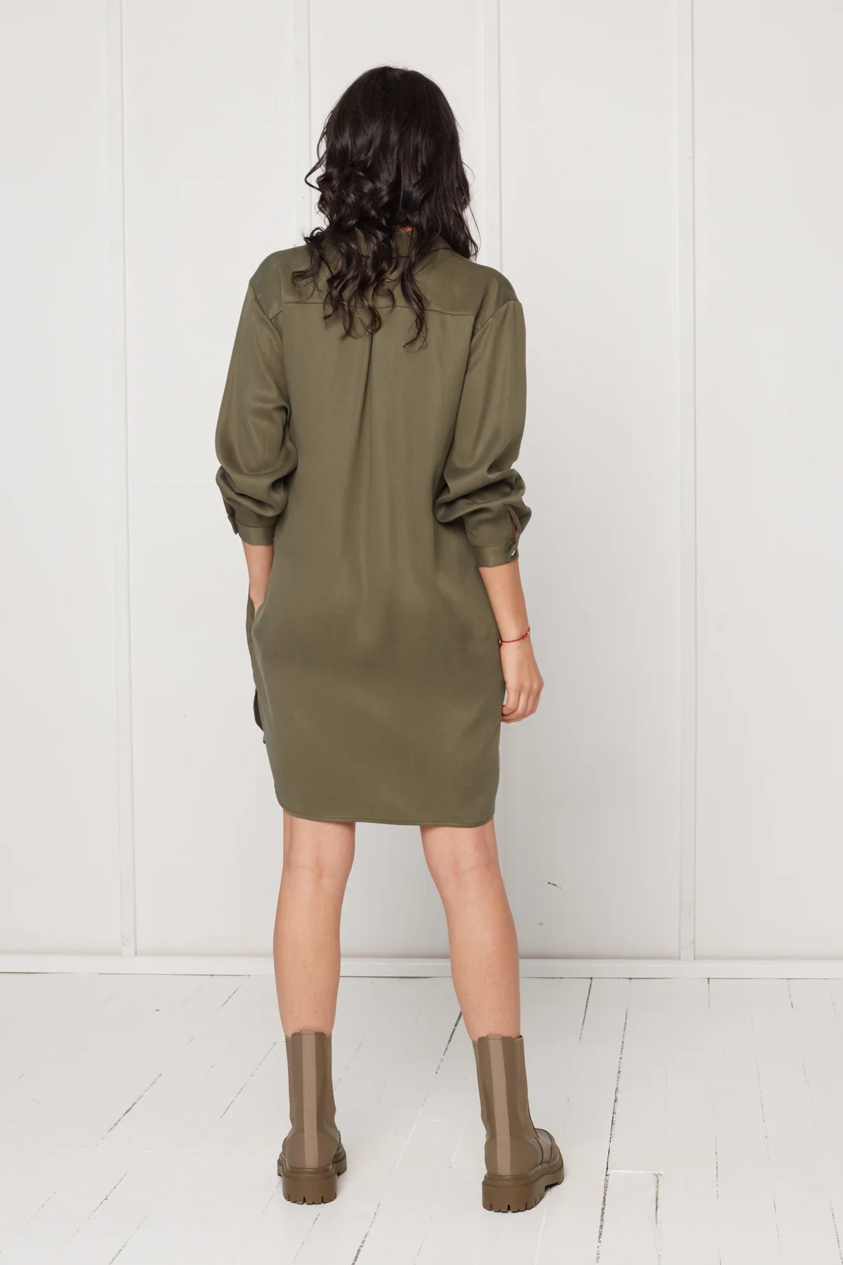 MIRA mini tencel shirt dress in military green - Image 5