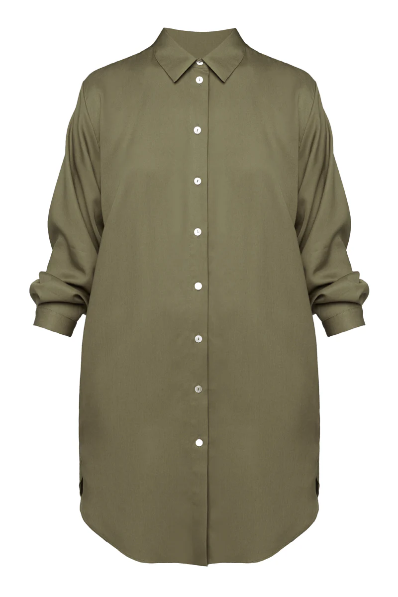MIRA mini tencel shirt dress in military green - Image 6