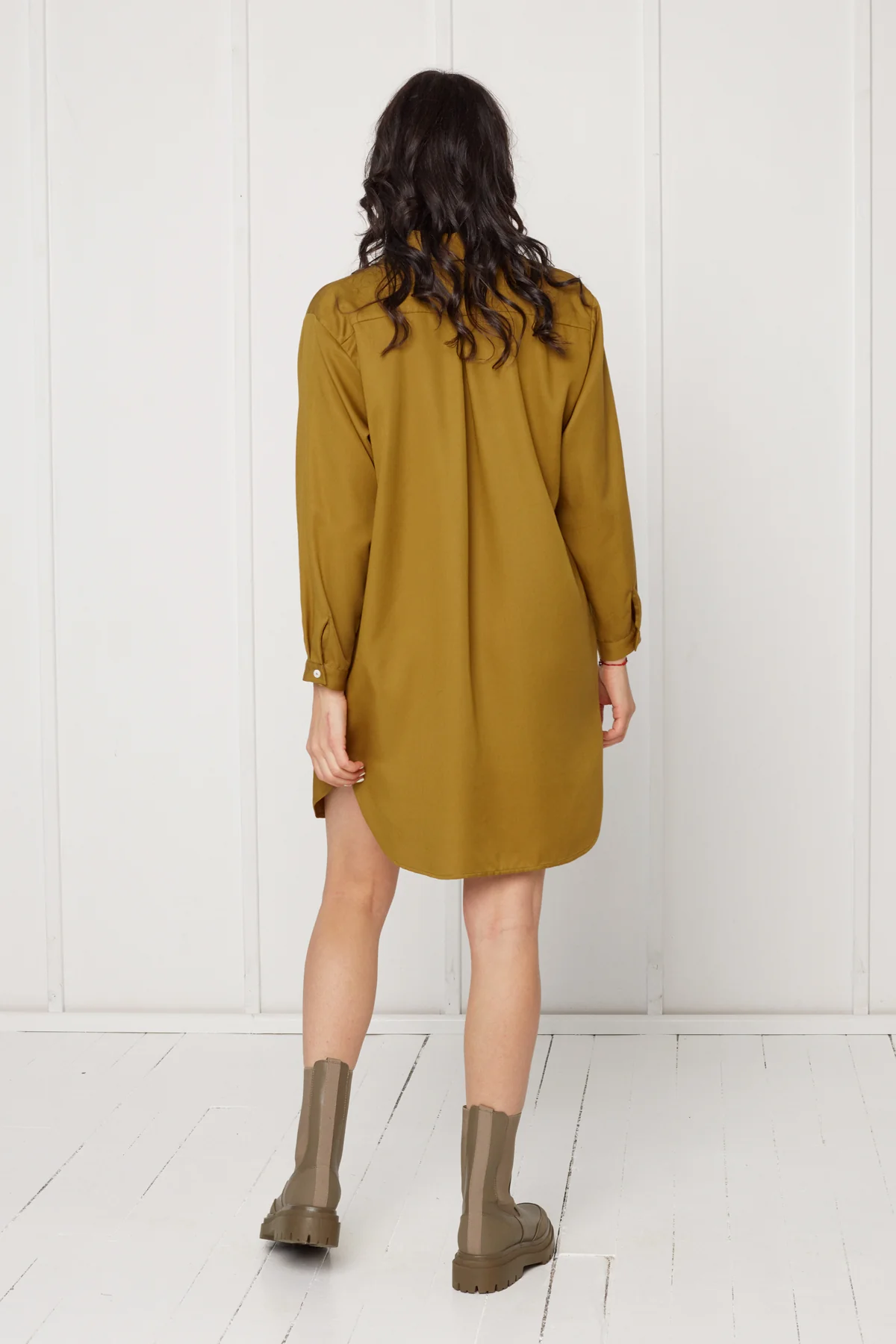 MIRA mini tencel shirt dress in olive green - Image 5