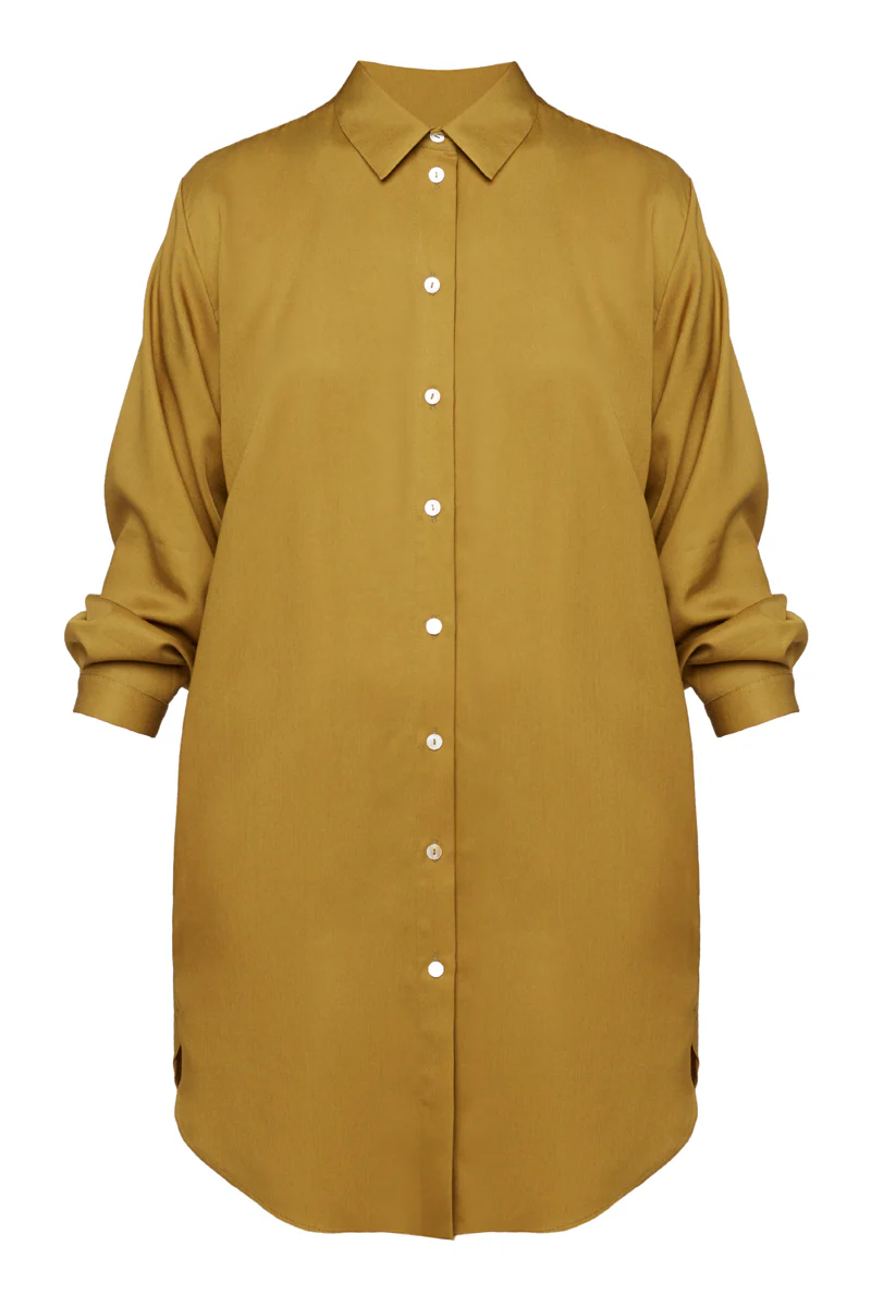 MIRA mini tencel shirt dress in olive green - Image 6