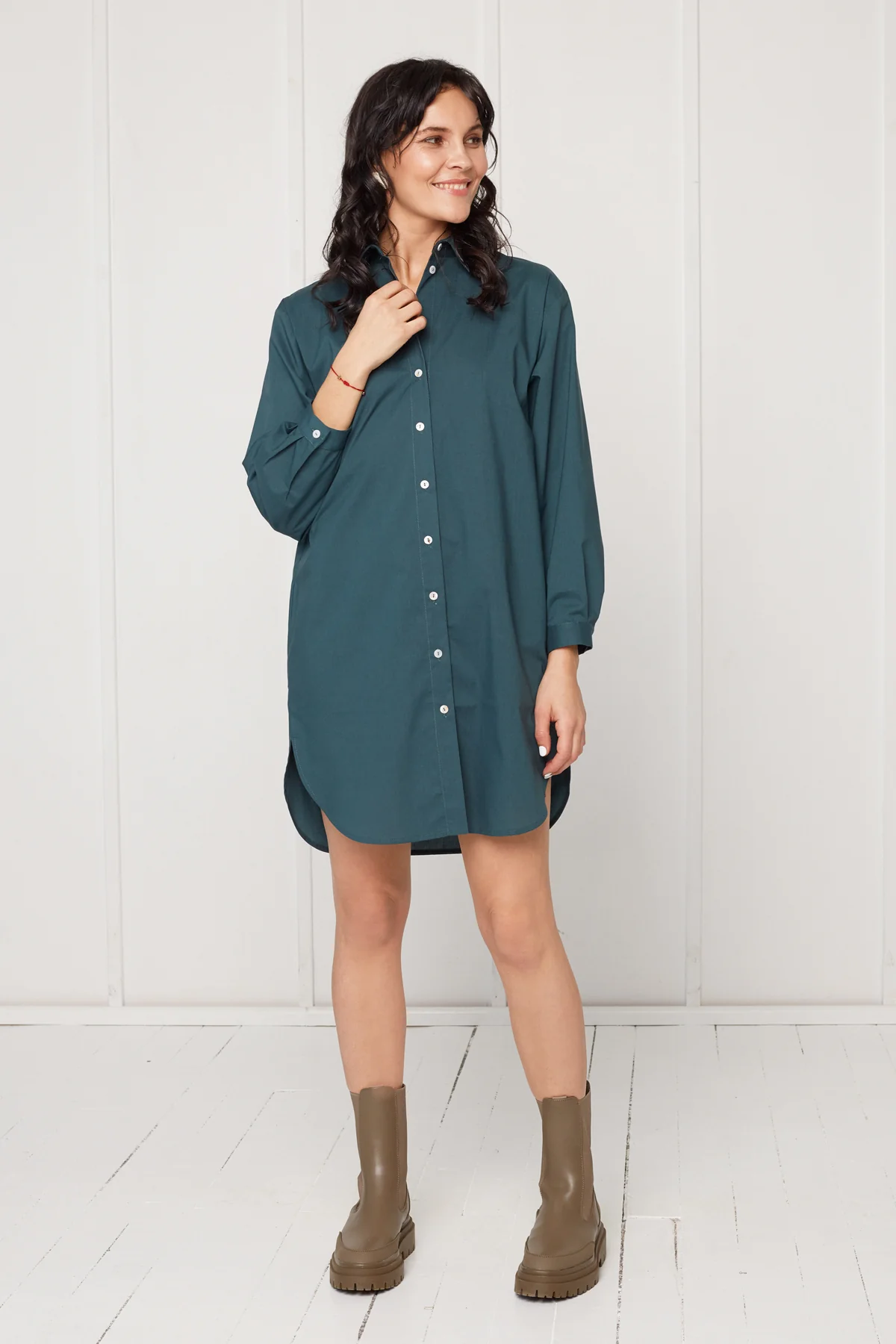 MIRA mini tencel shirt dress in teal blue - Image 2