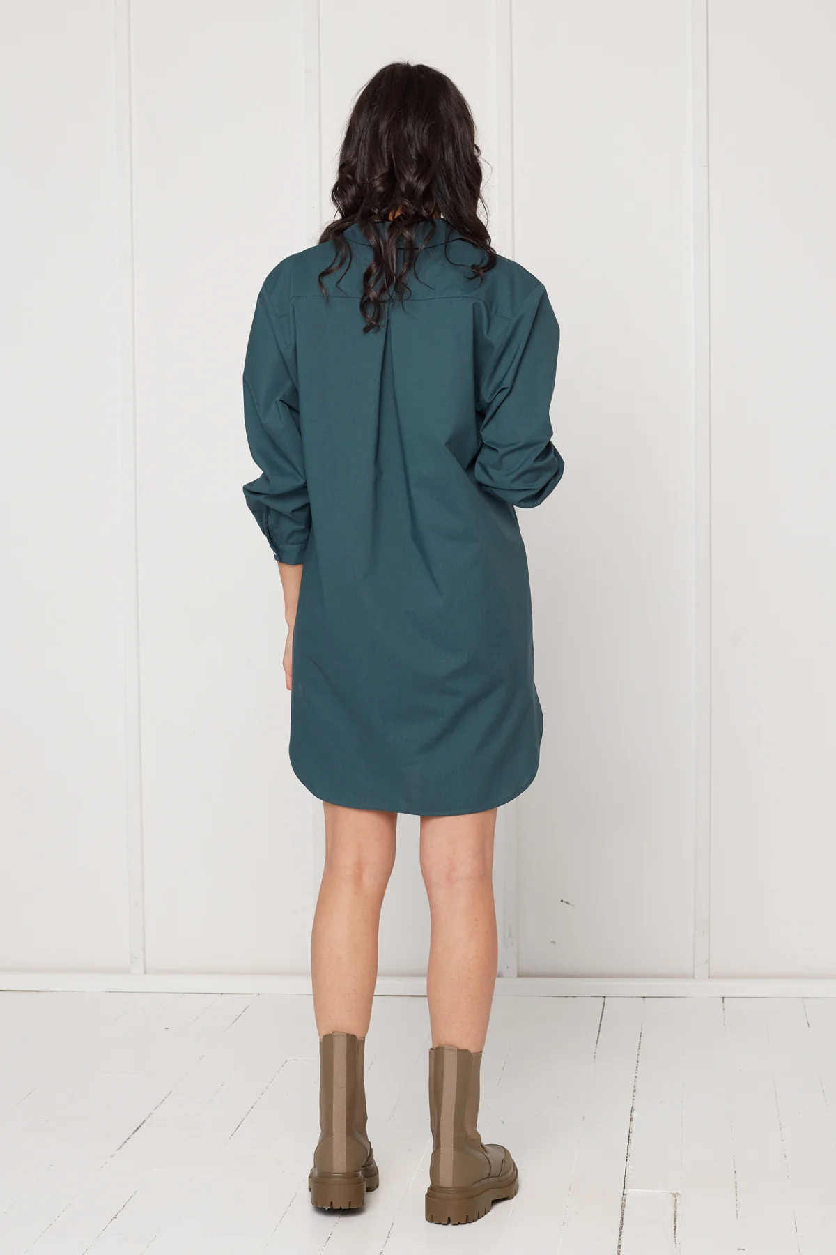 MIRA mini tencel shirt dress in teal blue - Image 3