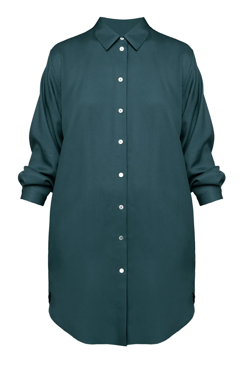 MIRA mini tencel shirt dress in teal blue - Image 4