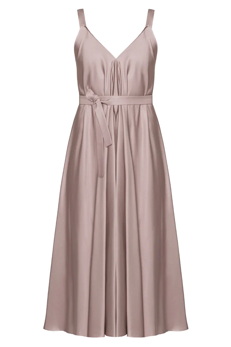 MONA fluttering midi dress in taupe - Image 6