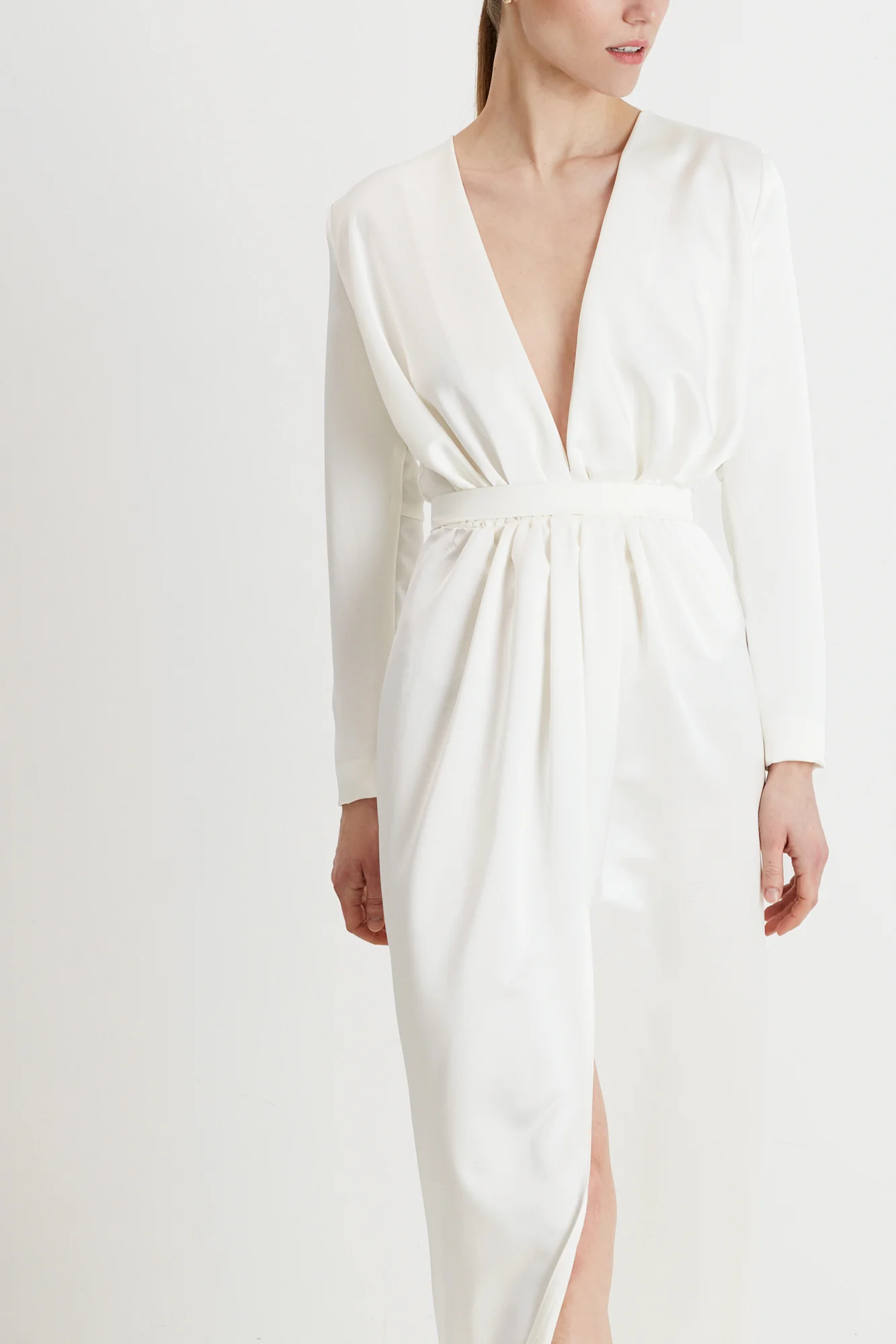 MUZA white satin deep v neck wedding dress - Image 5