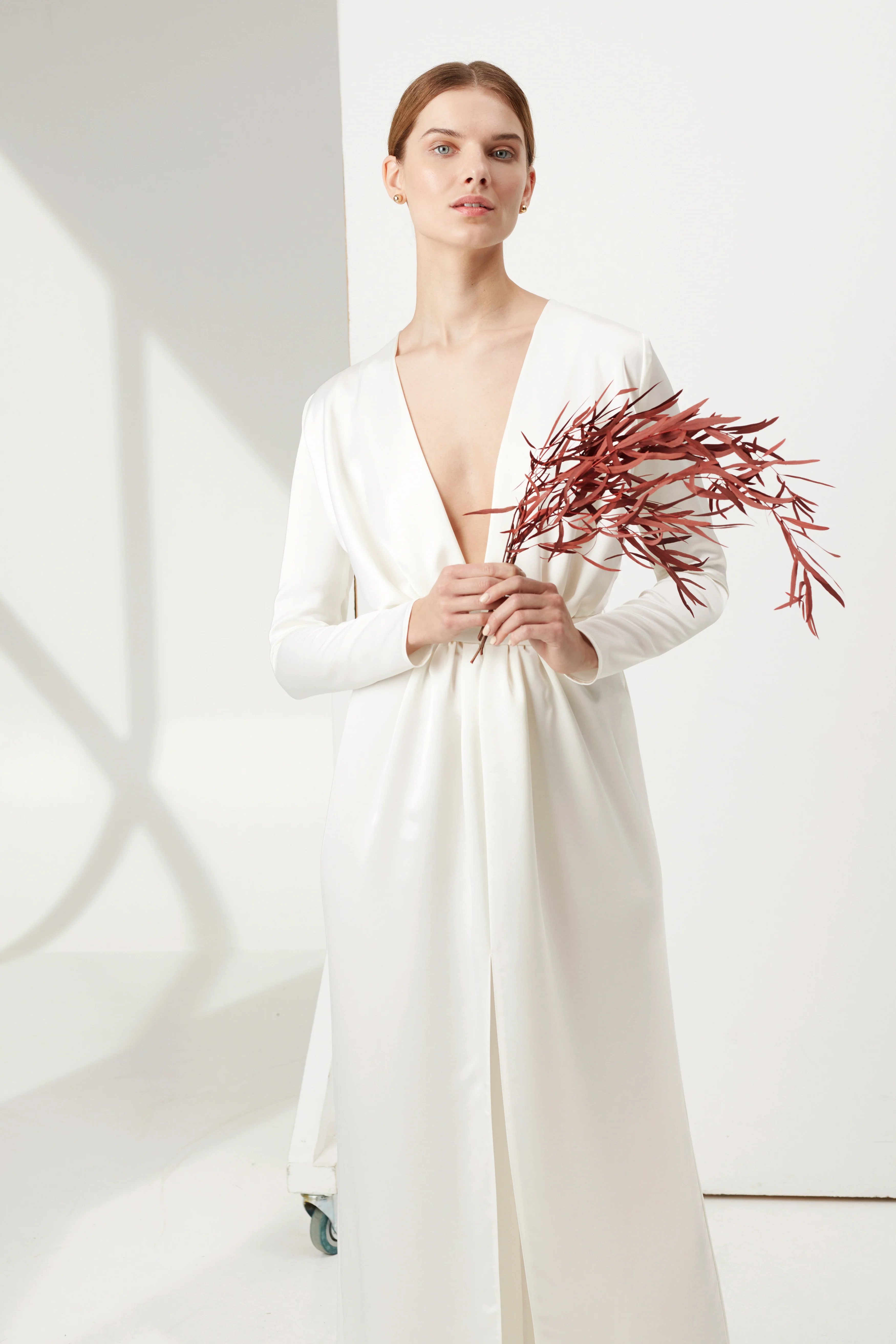 MUZA white satin deep v neck wedding dress - Image 6