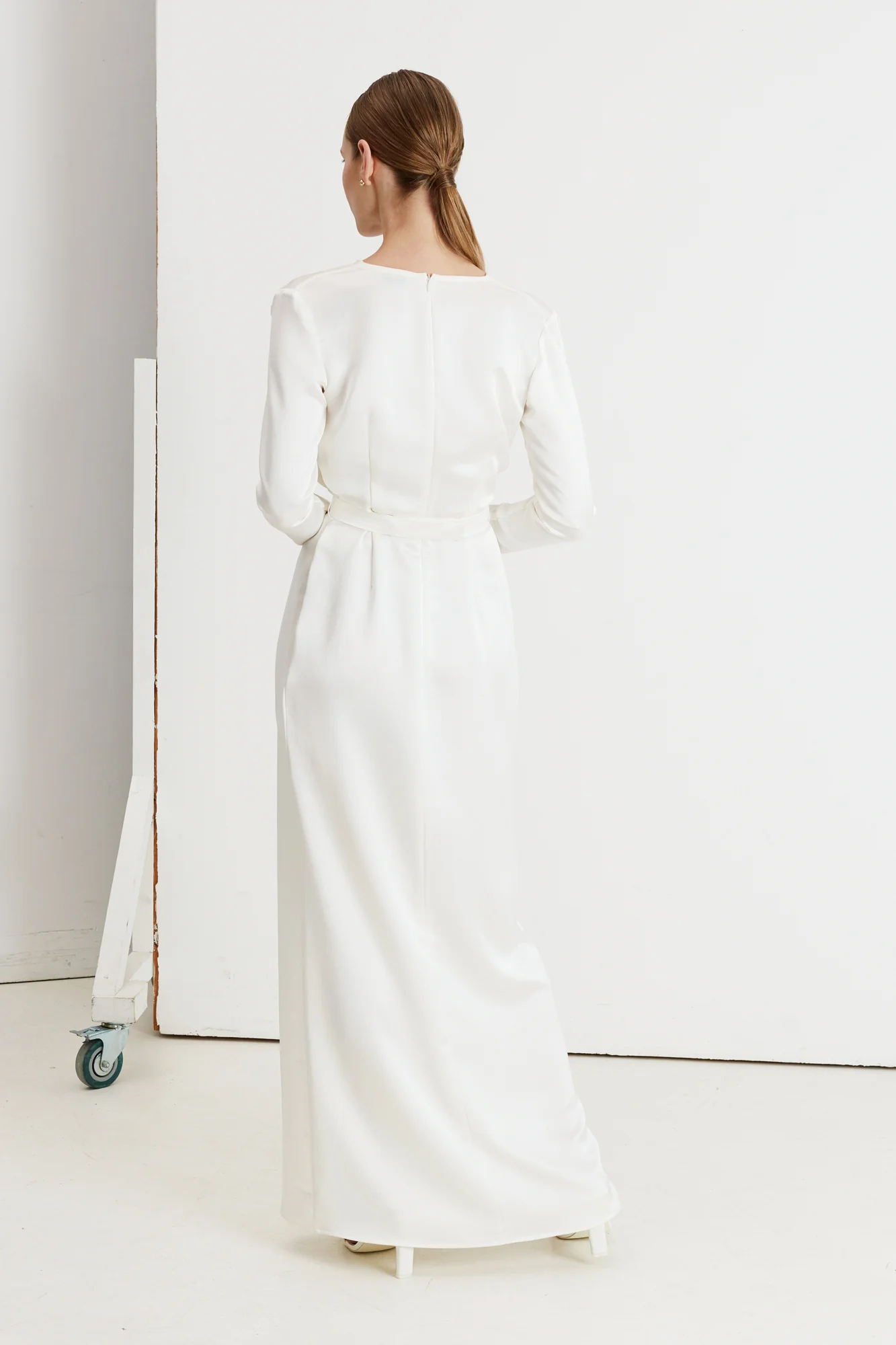 MUZA white satin deep v neck wedding dress - Image 7