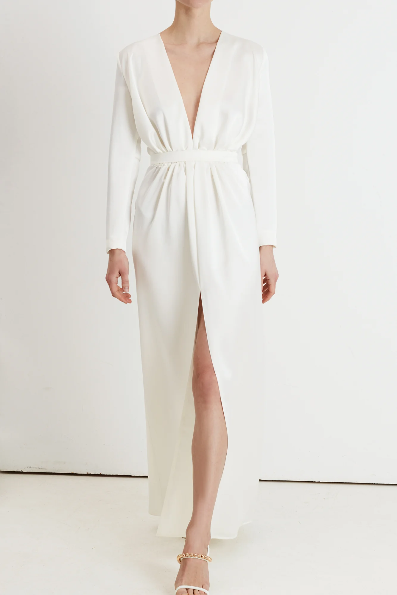 MUZA white satin deep v neck wedding dress - Image 8