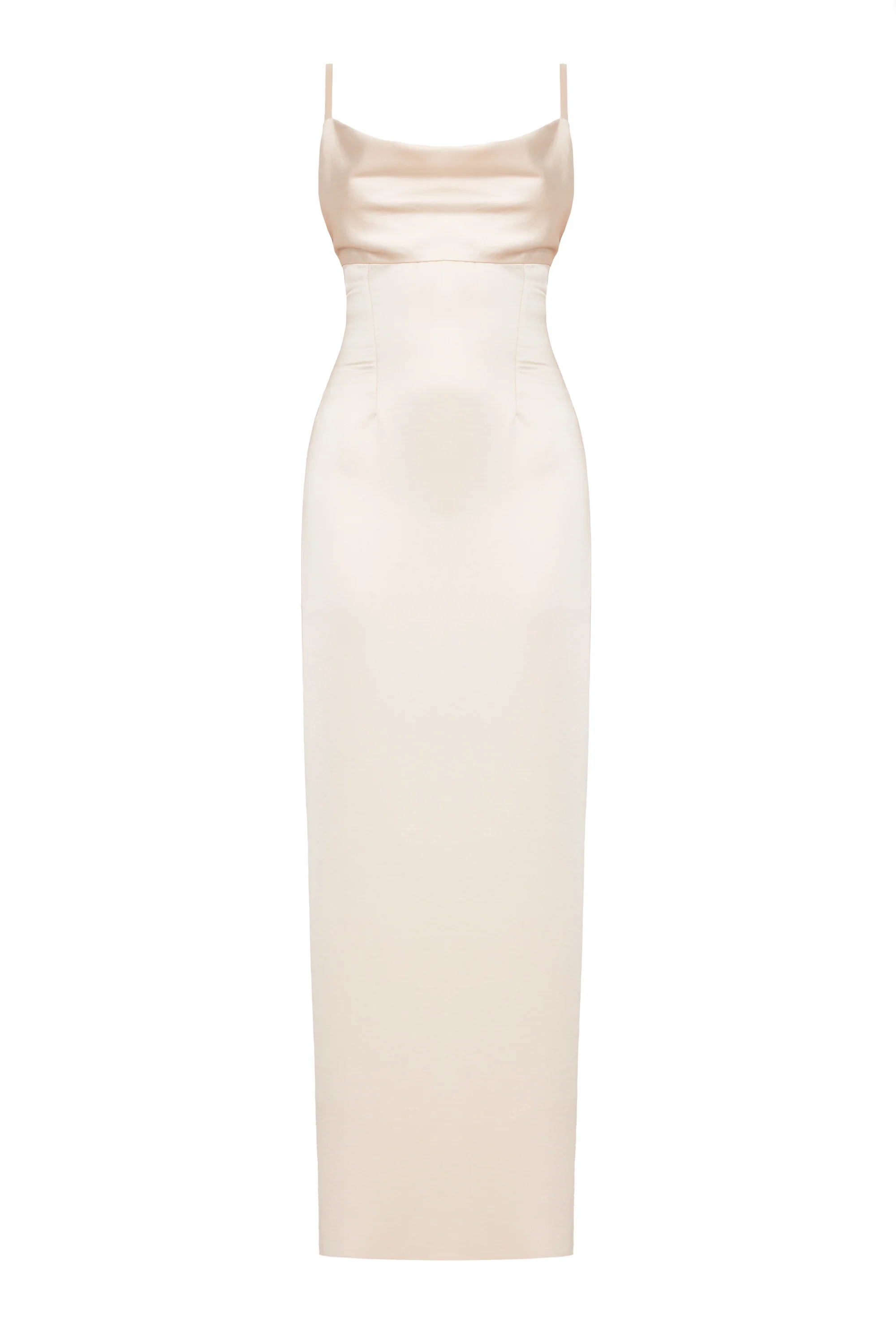 NADA Long Beige Evening Dress with Straps - Image 4