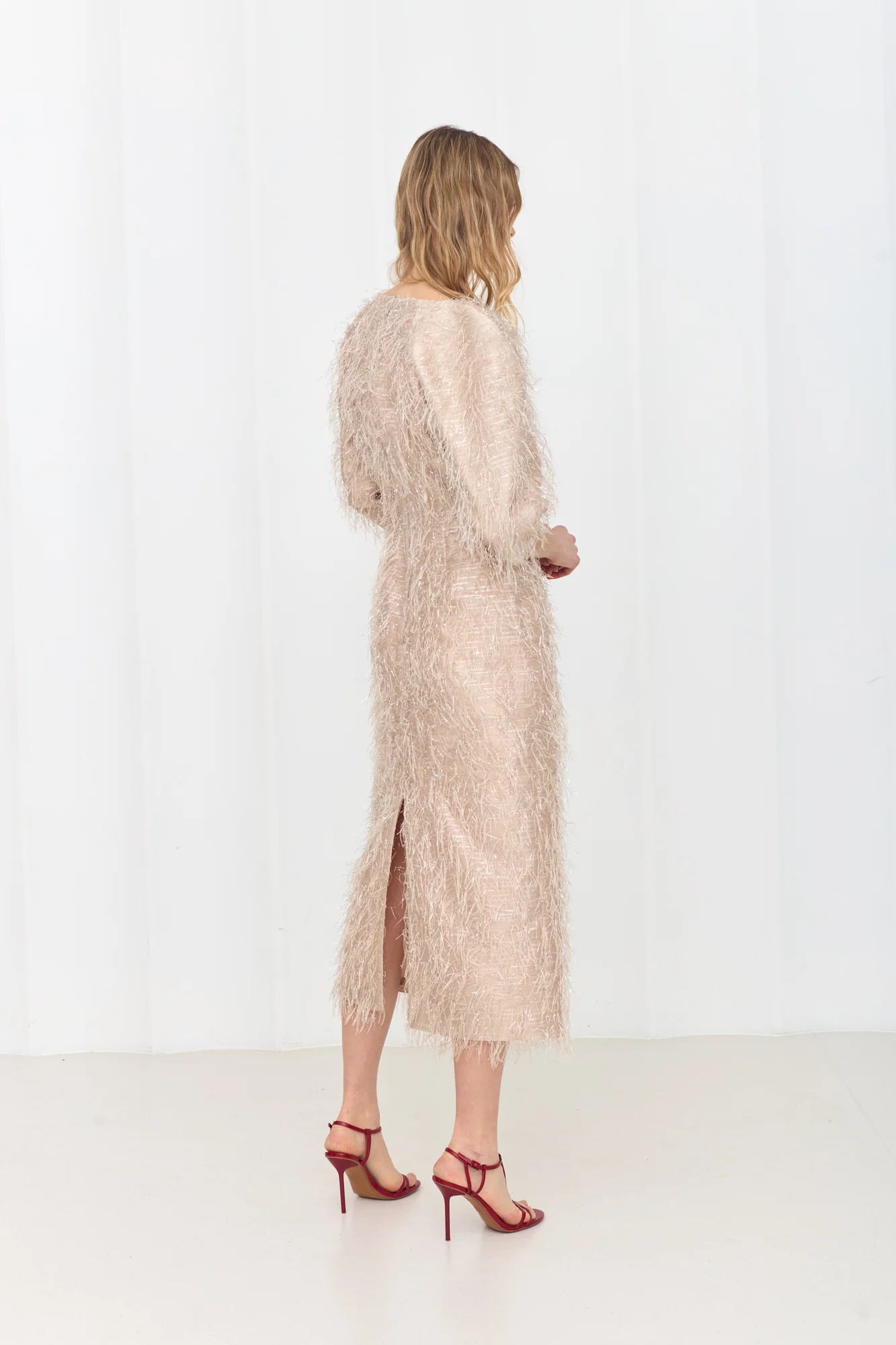 NOLA Elegant Feather Midi Cocktail Dress - Image 3