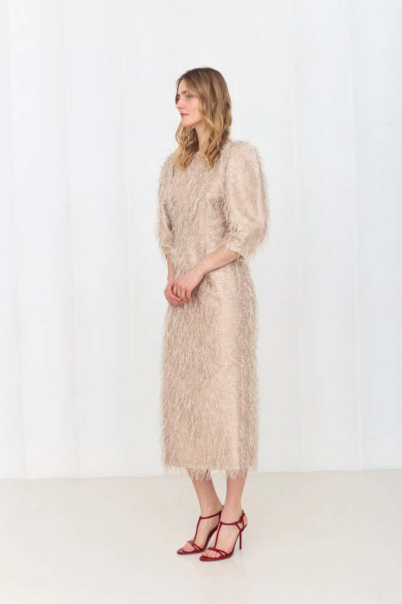 NOLA Elegant Feather Midi Cocktail Dress - Image 4