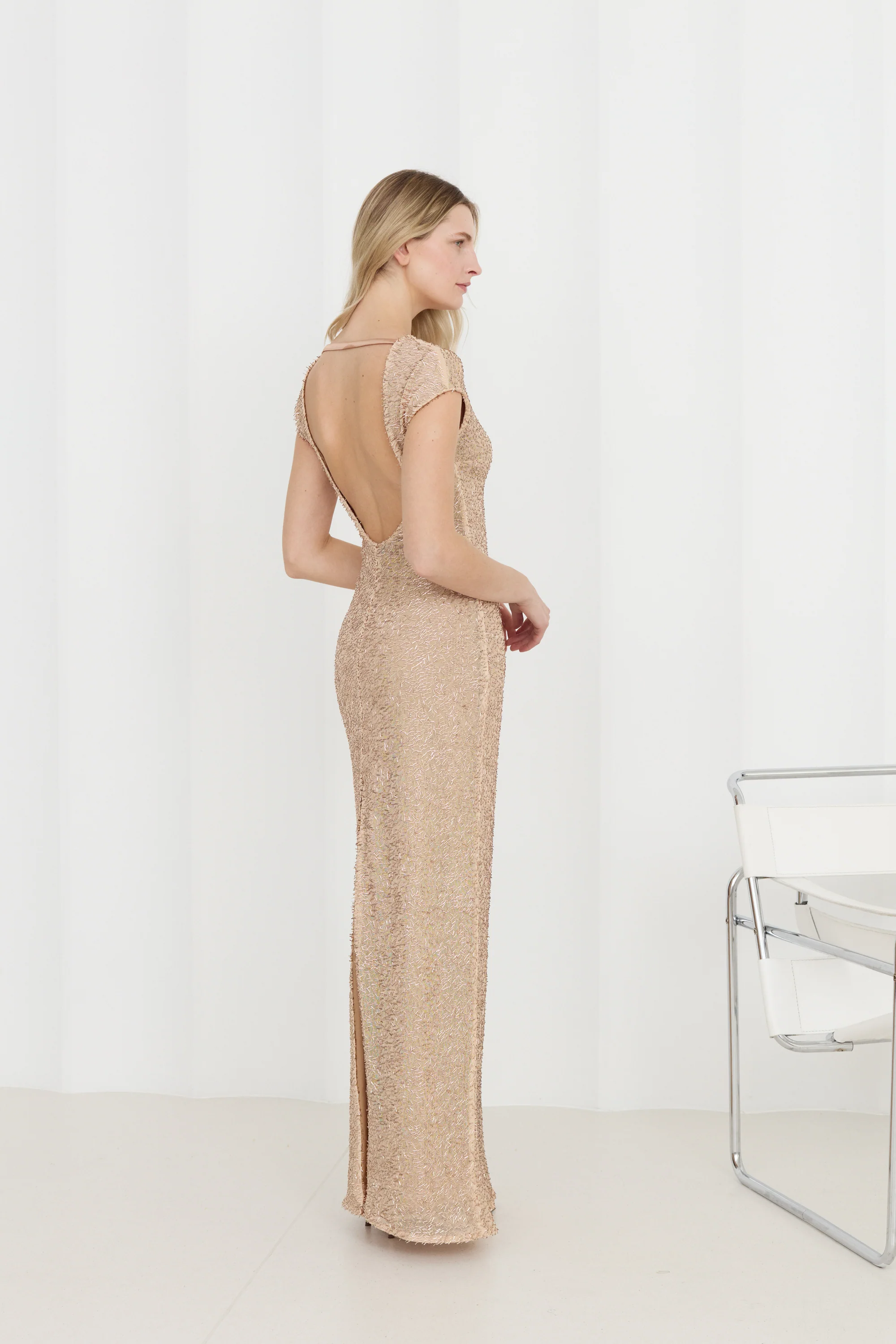 NORA Beaded Nude-Toned Evening Gown - Image 5
