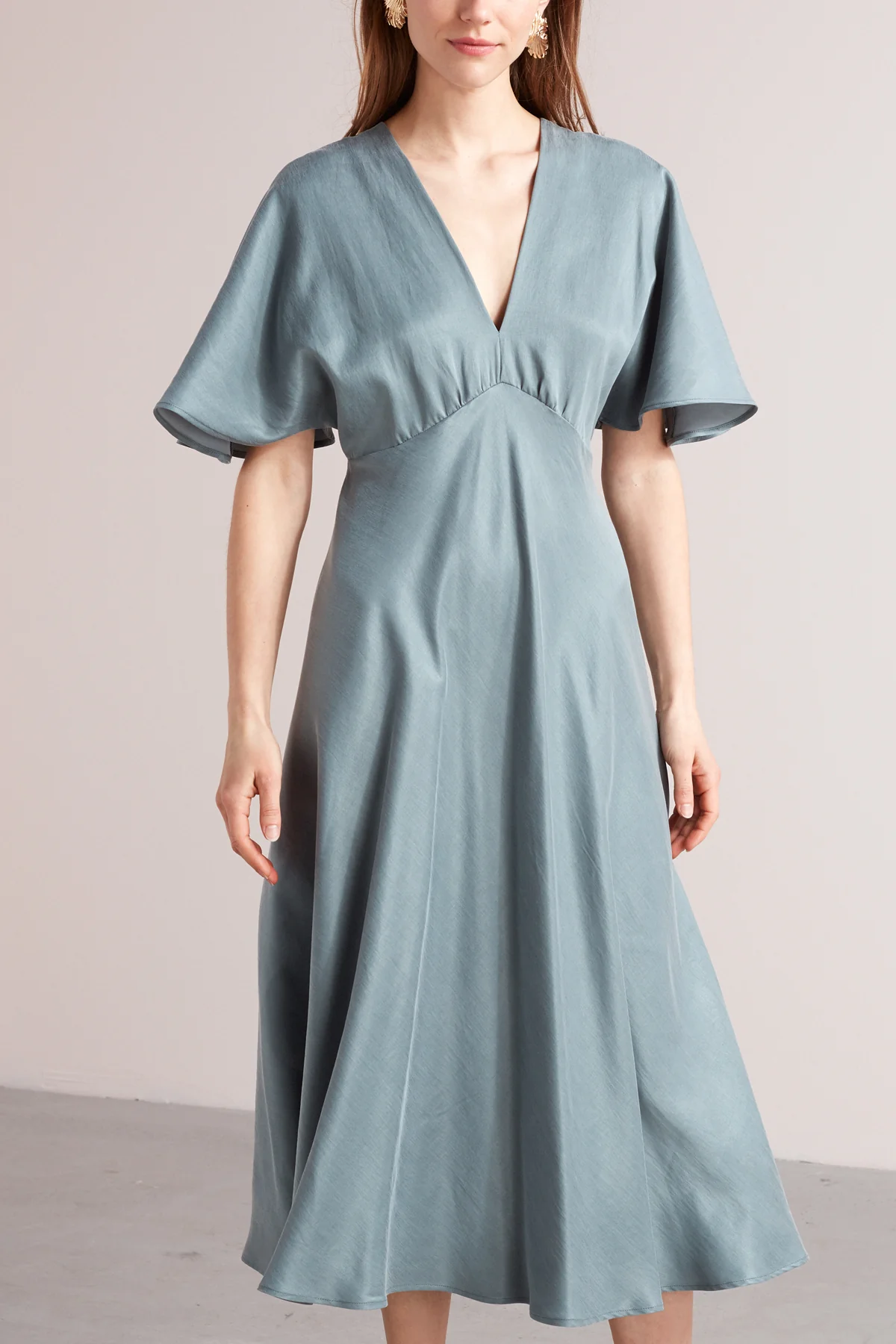 NORA midi butterfly sleeves dress in dusty blue - Image 2
