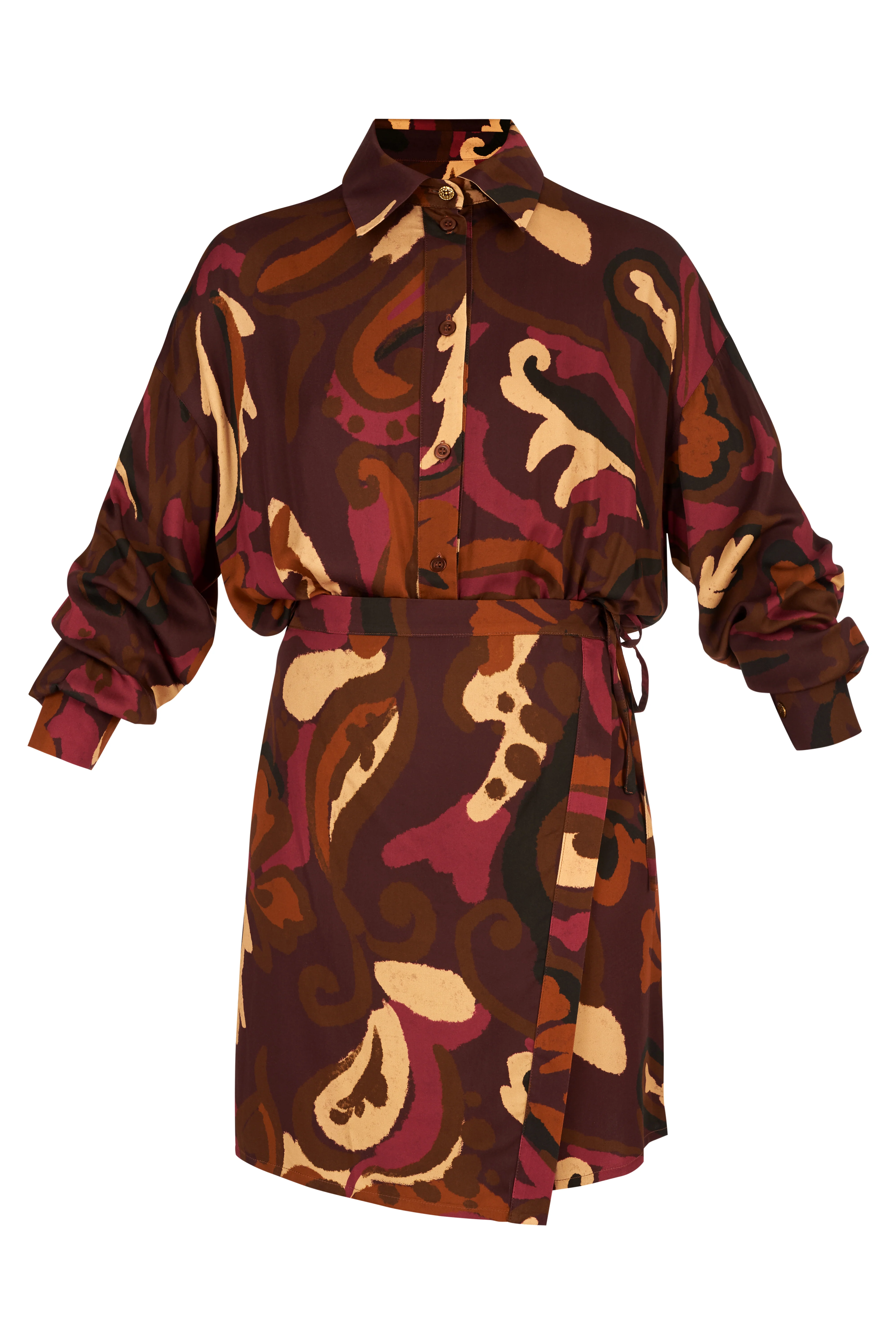NOVA Brown Abstract Print Mini Shirt Dress With Kimono Sleeves - Image 7