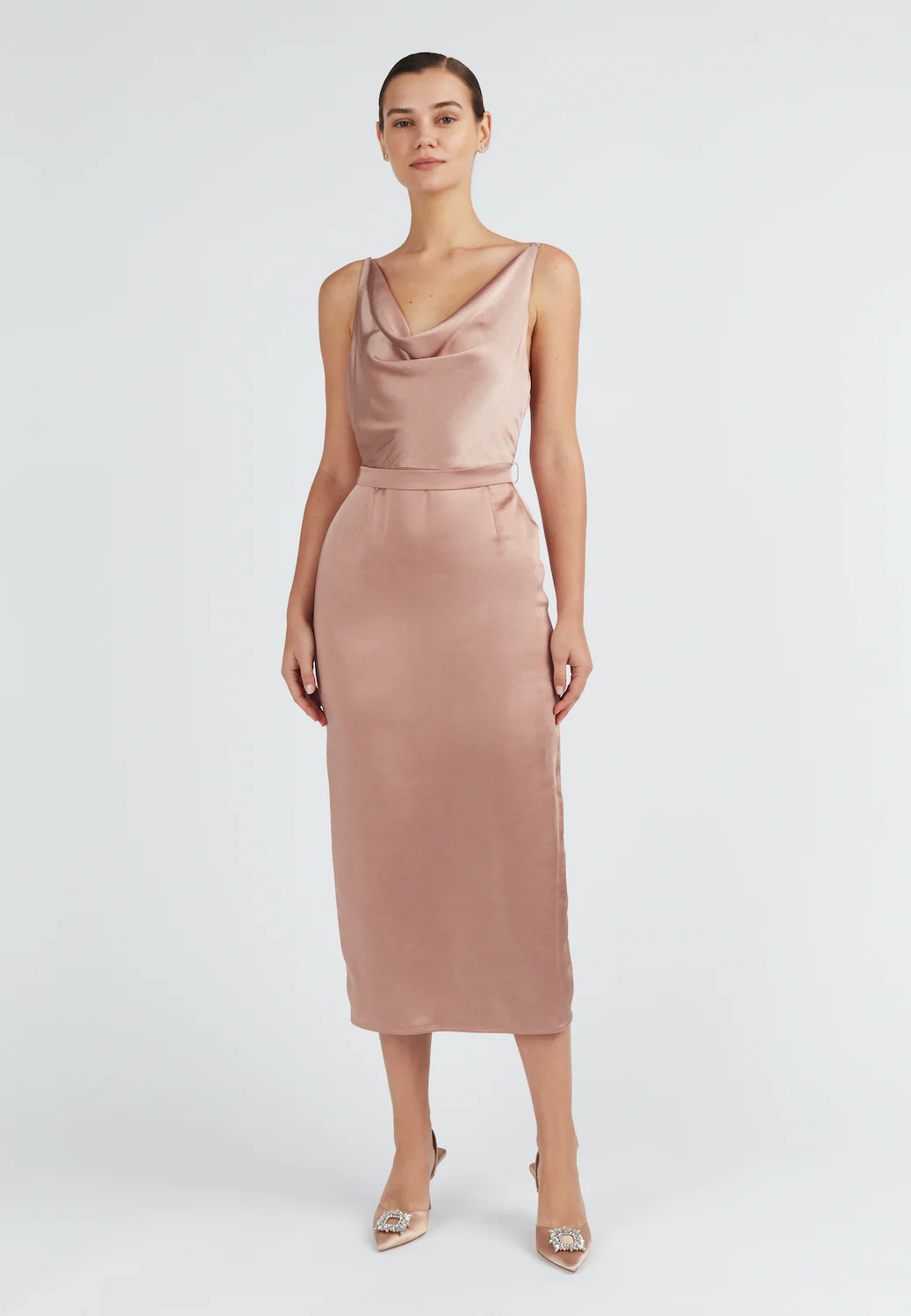 KAMEA nude satin backless midi dress - Image 5