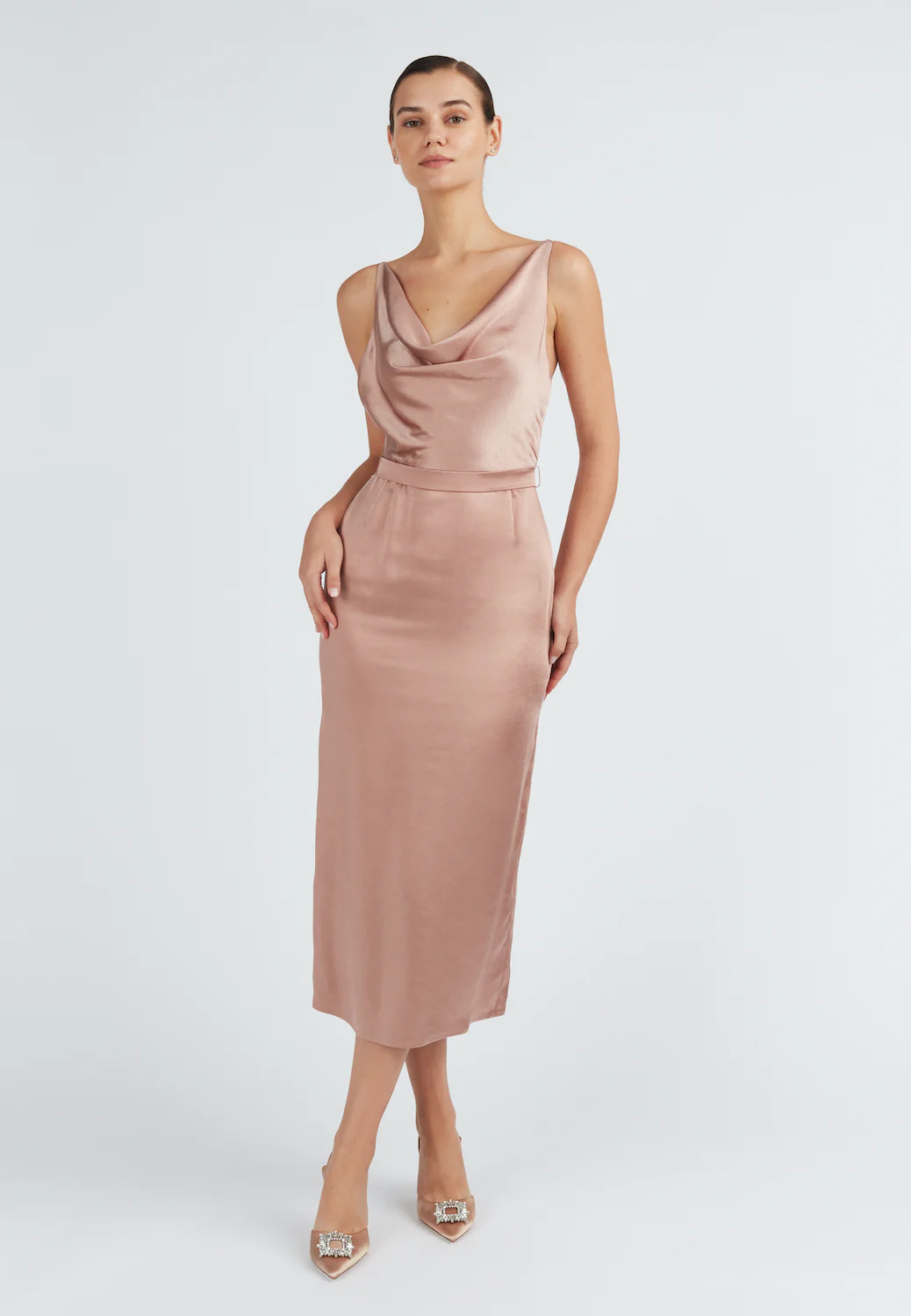 KAMEA nude satin backless midi dress - Image 6