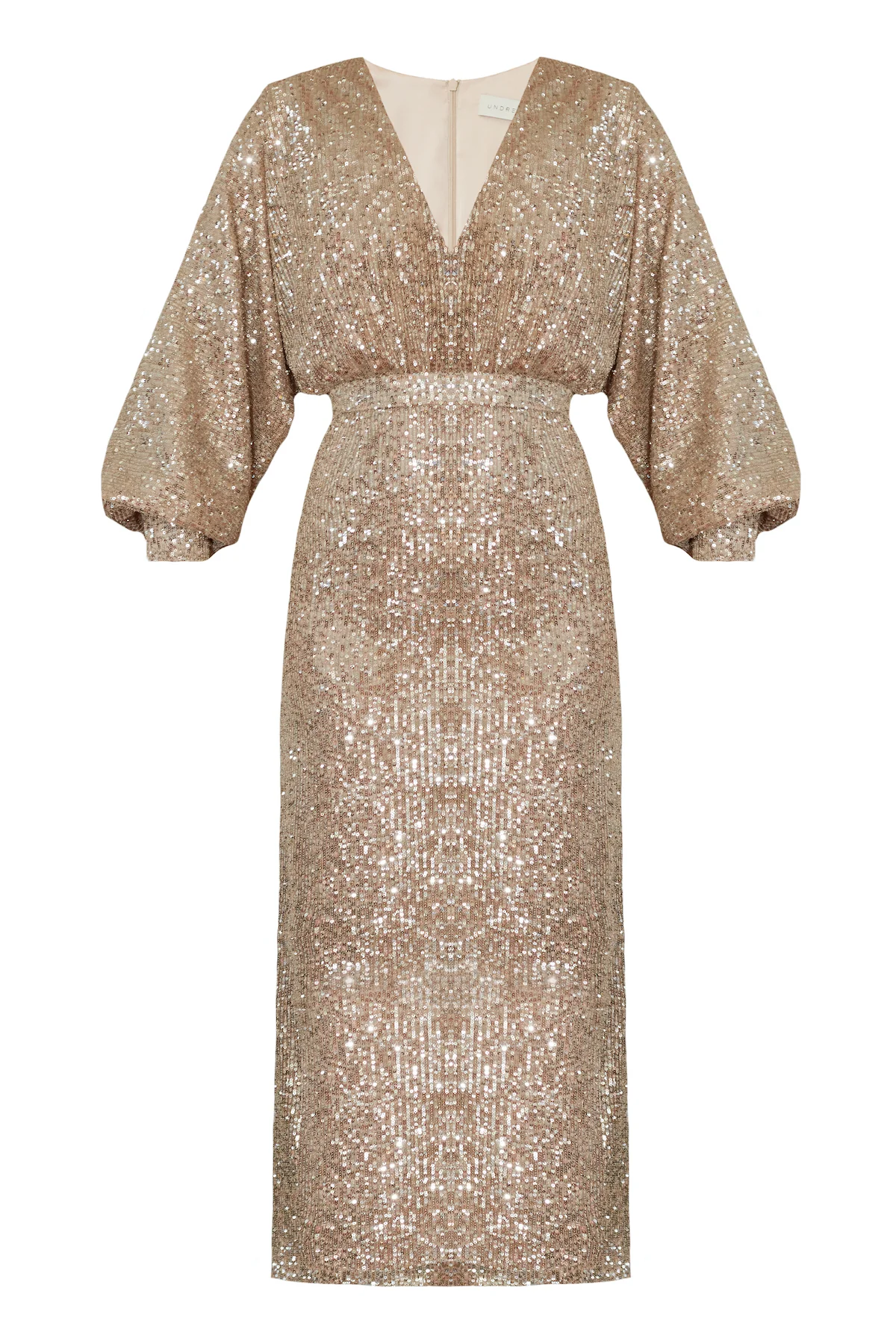 EVE nude sequin V neck dress - Image 6