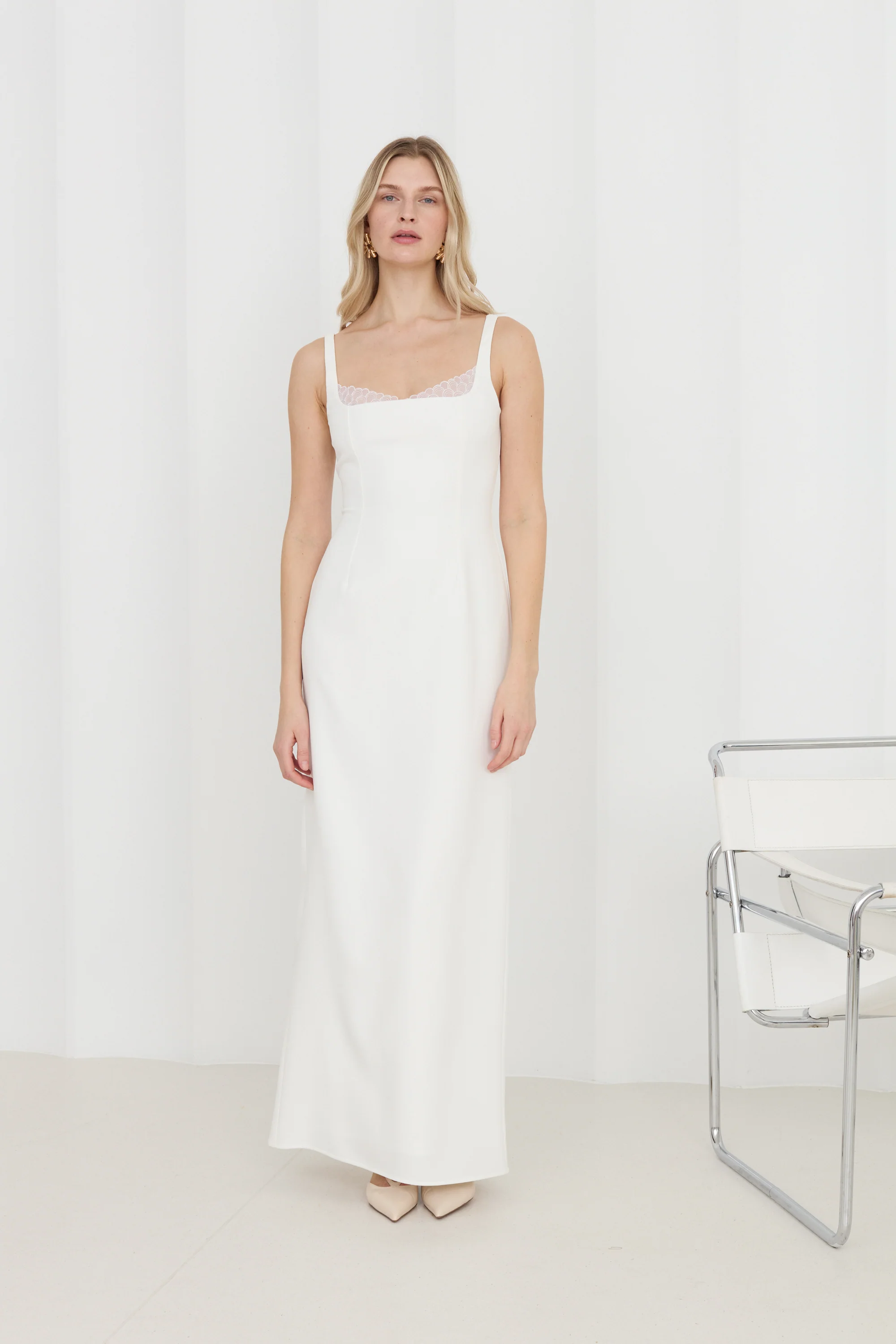 OCTAVIA Off_White Long Wedding Dress Lace-Trimmed Neckline - Image 2