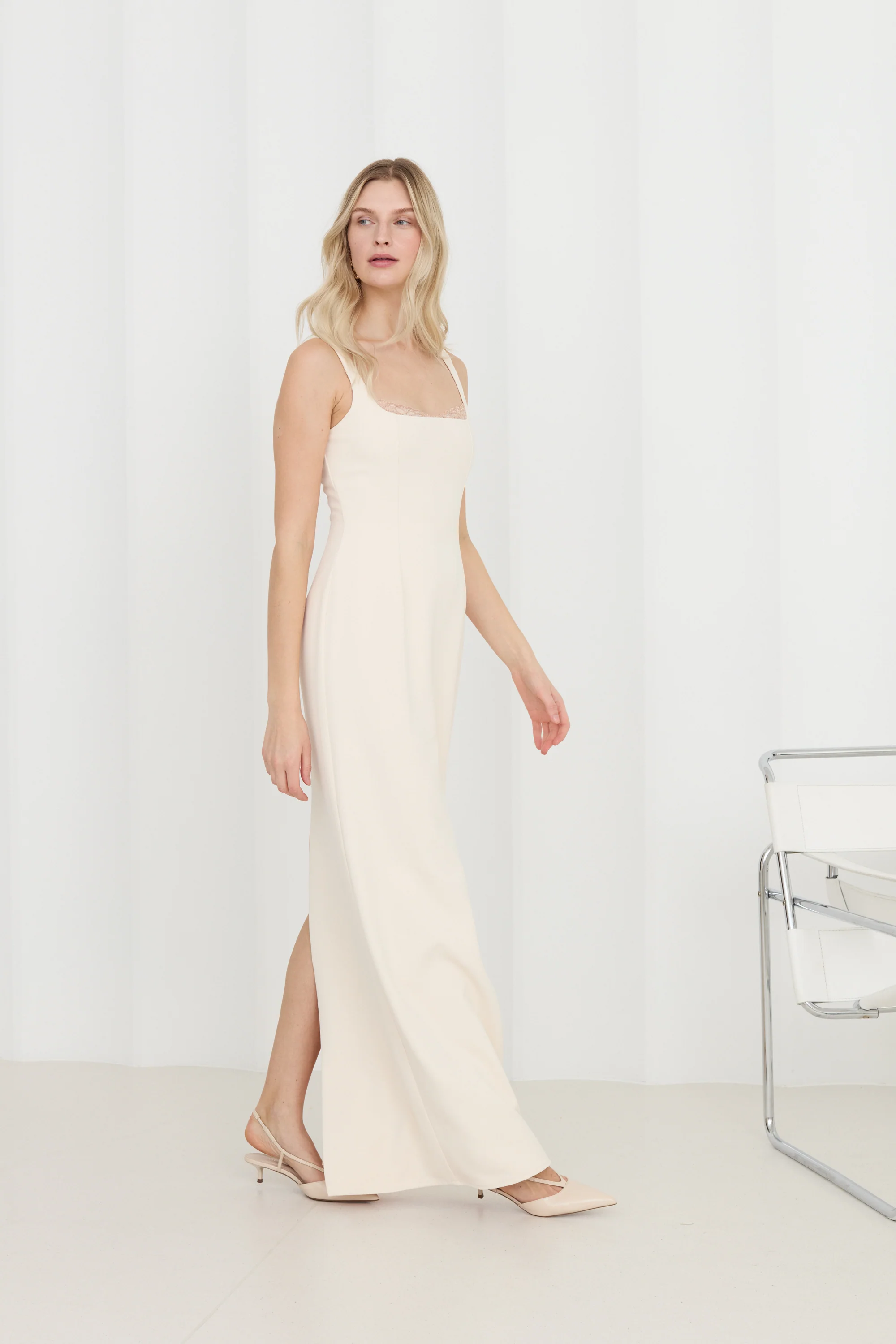 OCTAVIA Pastel Evening Maxi Dress with Lace-Trimmed Neckline - Image 4