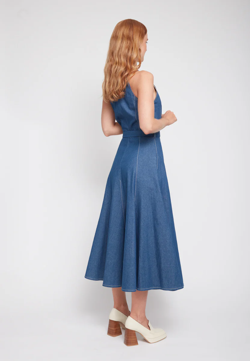 ODE classy blue denim godet midi dress - Image 10