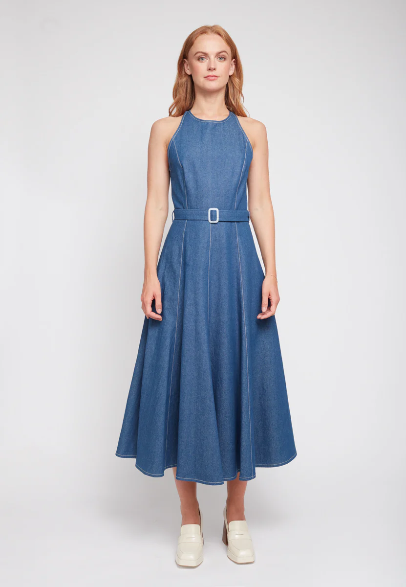 ODE classy blue denim godet midi dress - Image 9