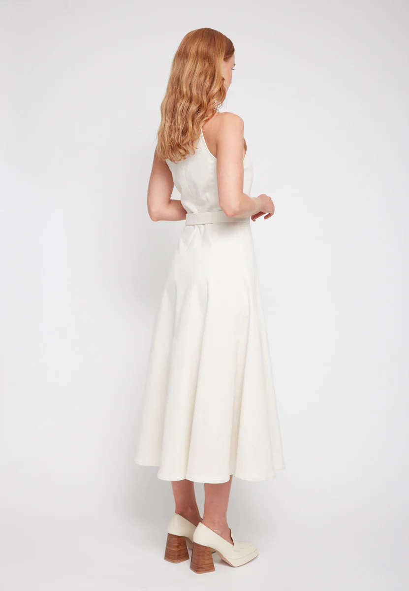 ODE off-white midi denim dress with godet skirt - Image 10