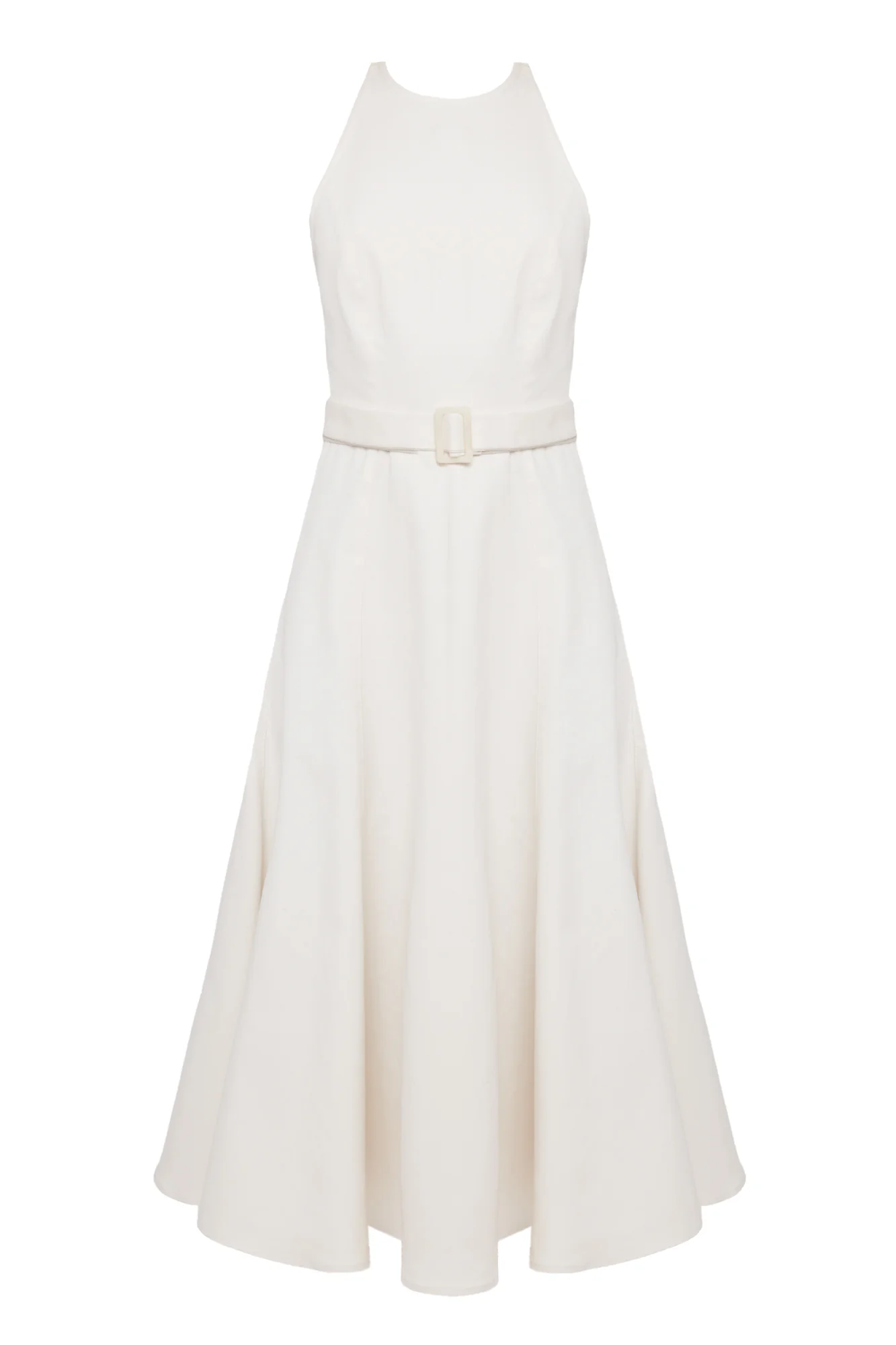 ODE off-white midi denim dress with godet skirt - Image 8
