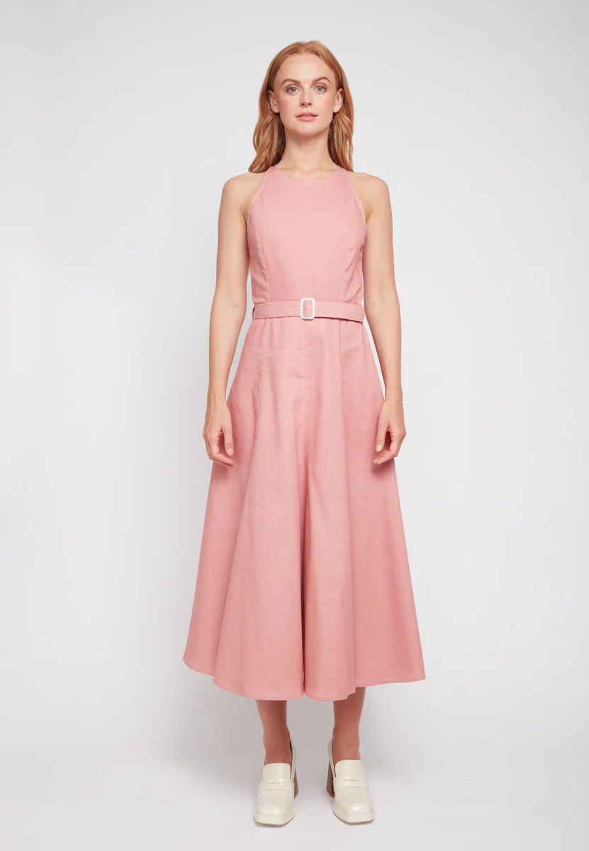 ODE pastel pink denim midi dress with godet skirt - Image 10