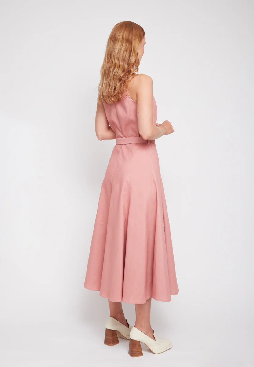 ODE pastel pink denim midi dress with godet skirt - Image 11