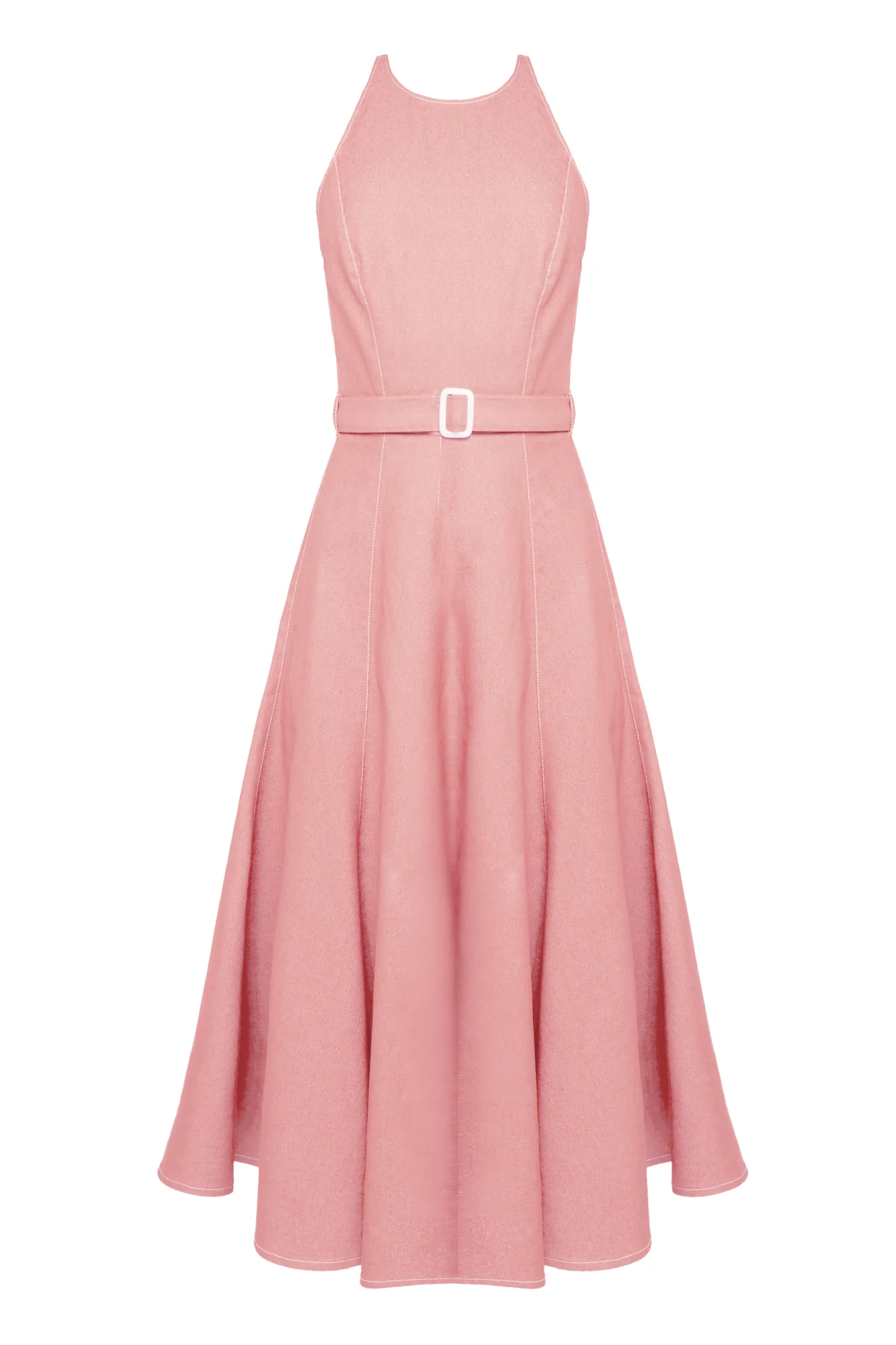 ODE pastel pink denim midi dress with godet skirt - Image 9