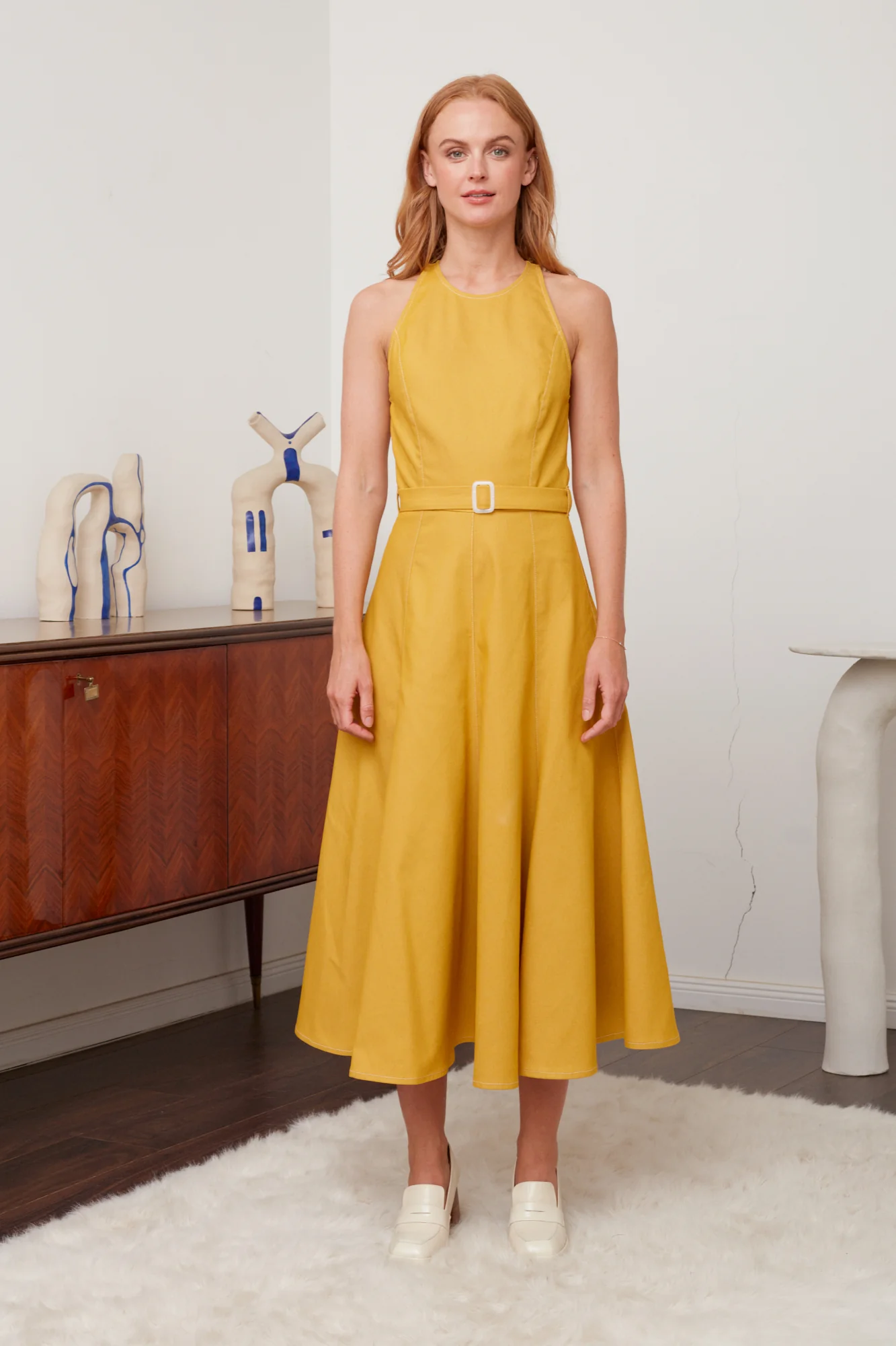 ODE yellow denim godet dress - Image 3