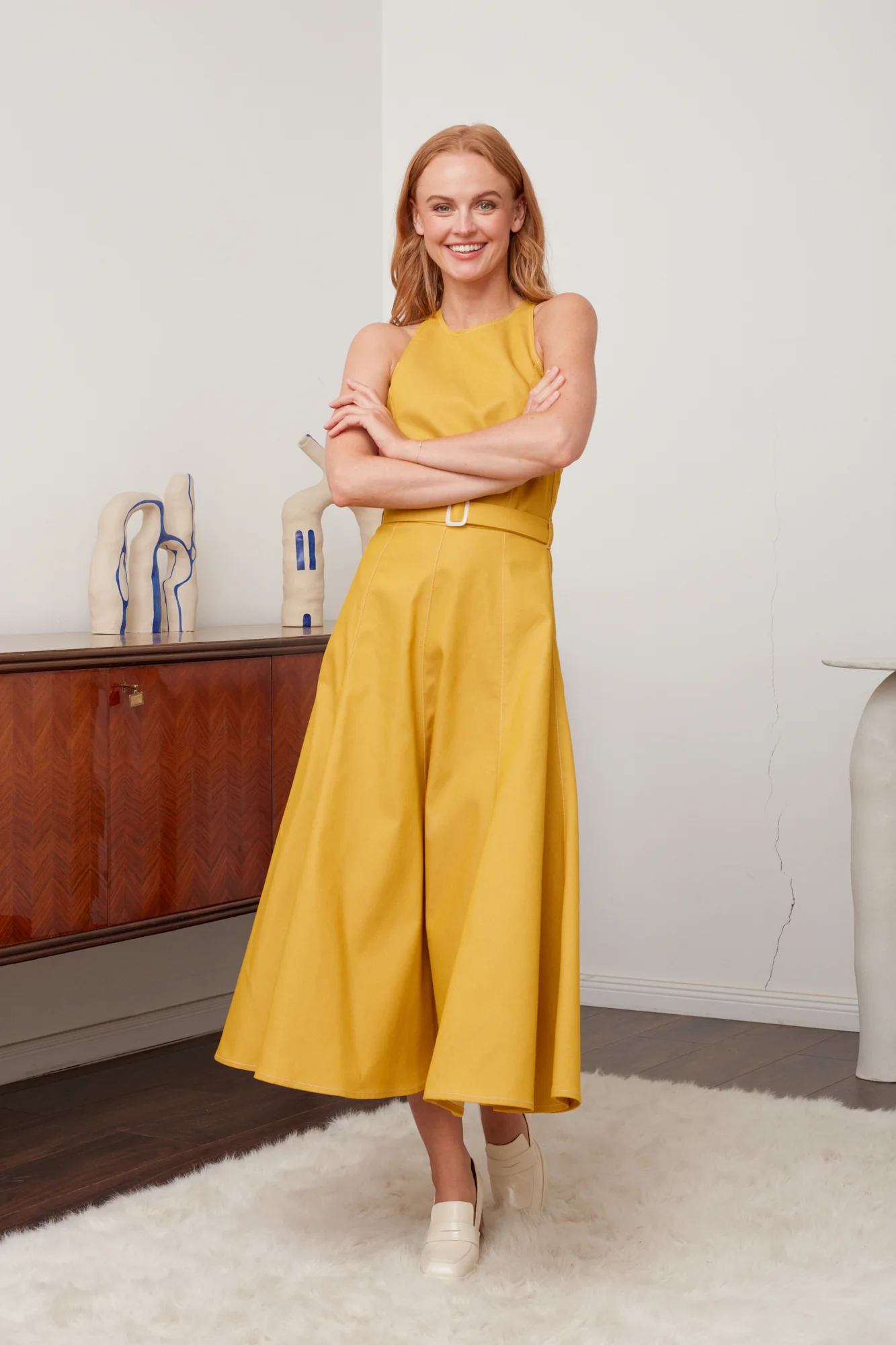ODE yellow denim godet dress - Image 4