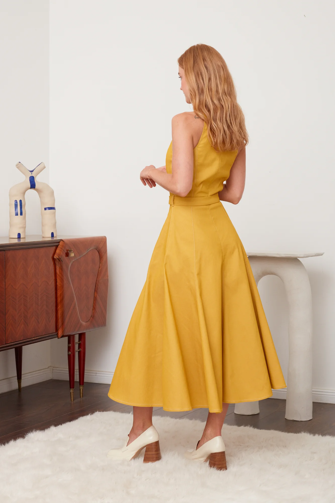 ODE yellow denim godet dress - Image 6