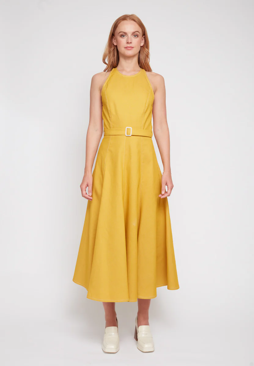 ODE yellow denim godet dress - Image 8