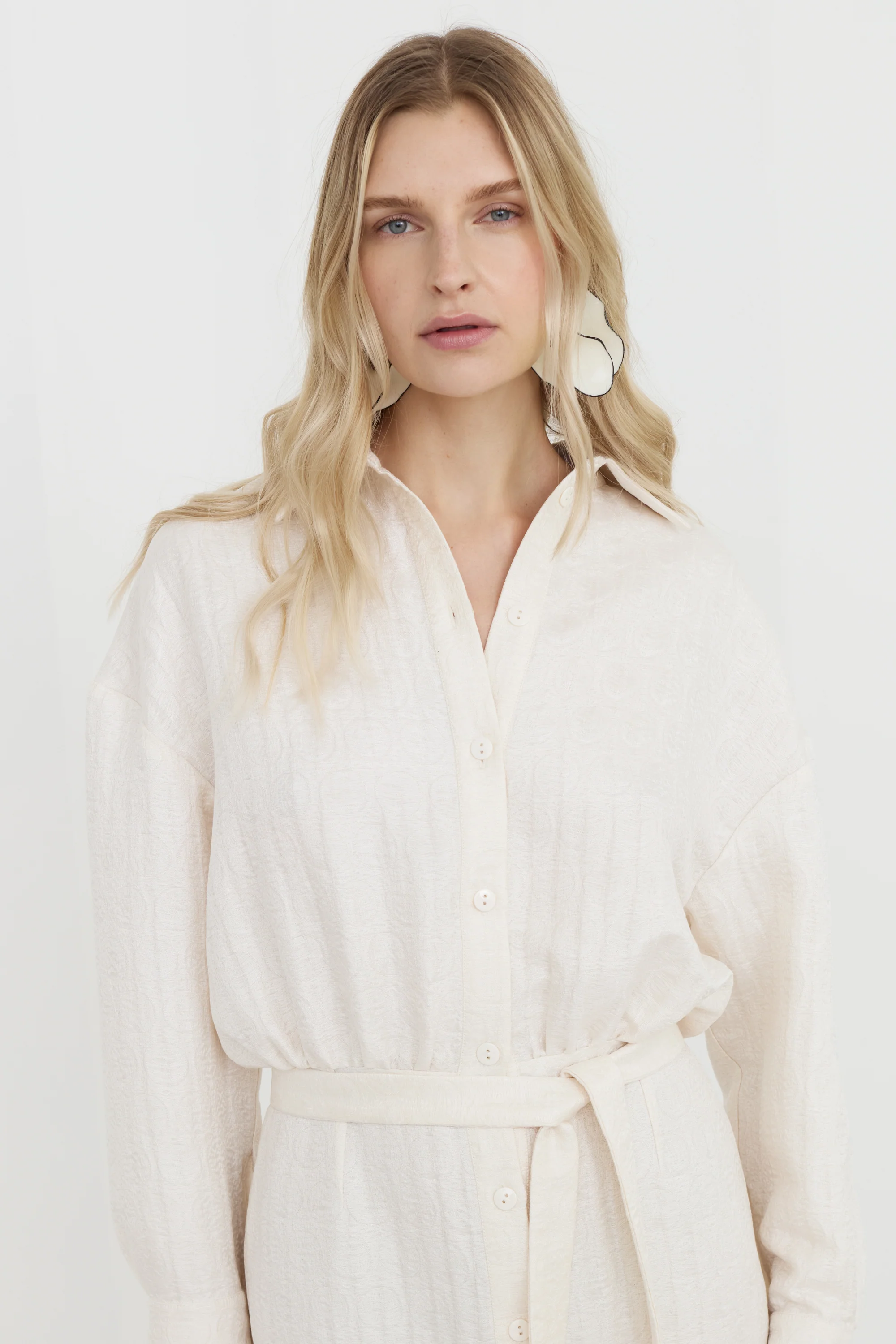 OLINE Off-White Midi Shirt Dress With Pencil Skirt - Image 5
