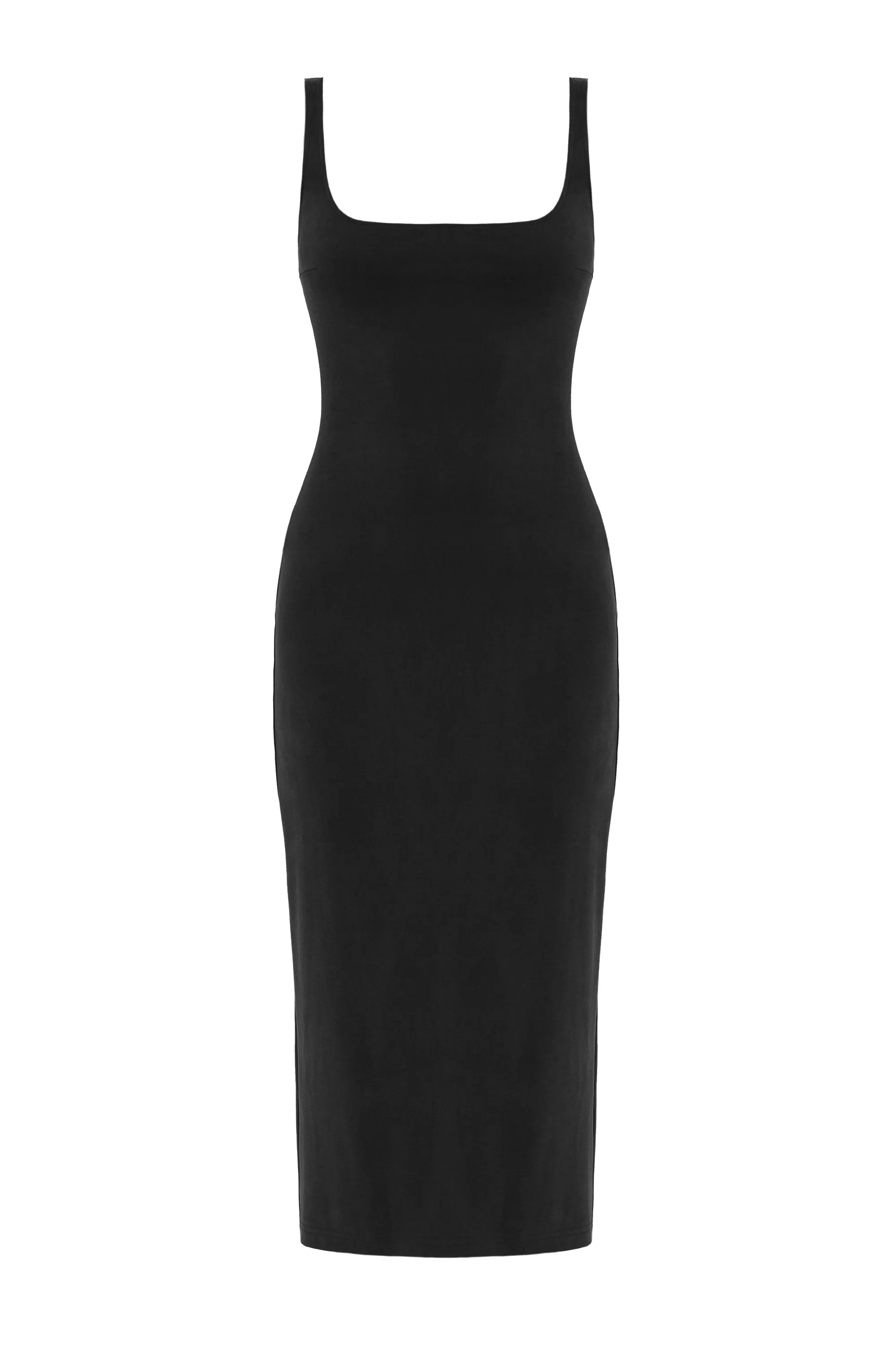 OLIVIA Black Midi Bodycon Dress with Square Neckline - Image 4