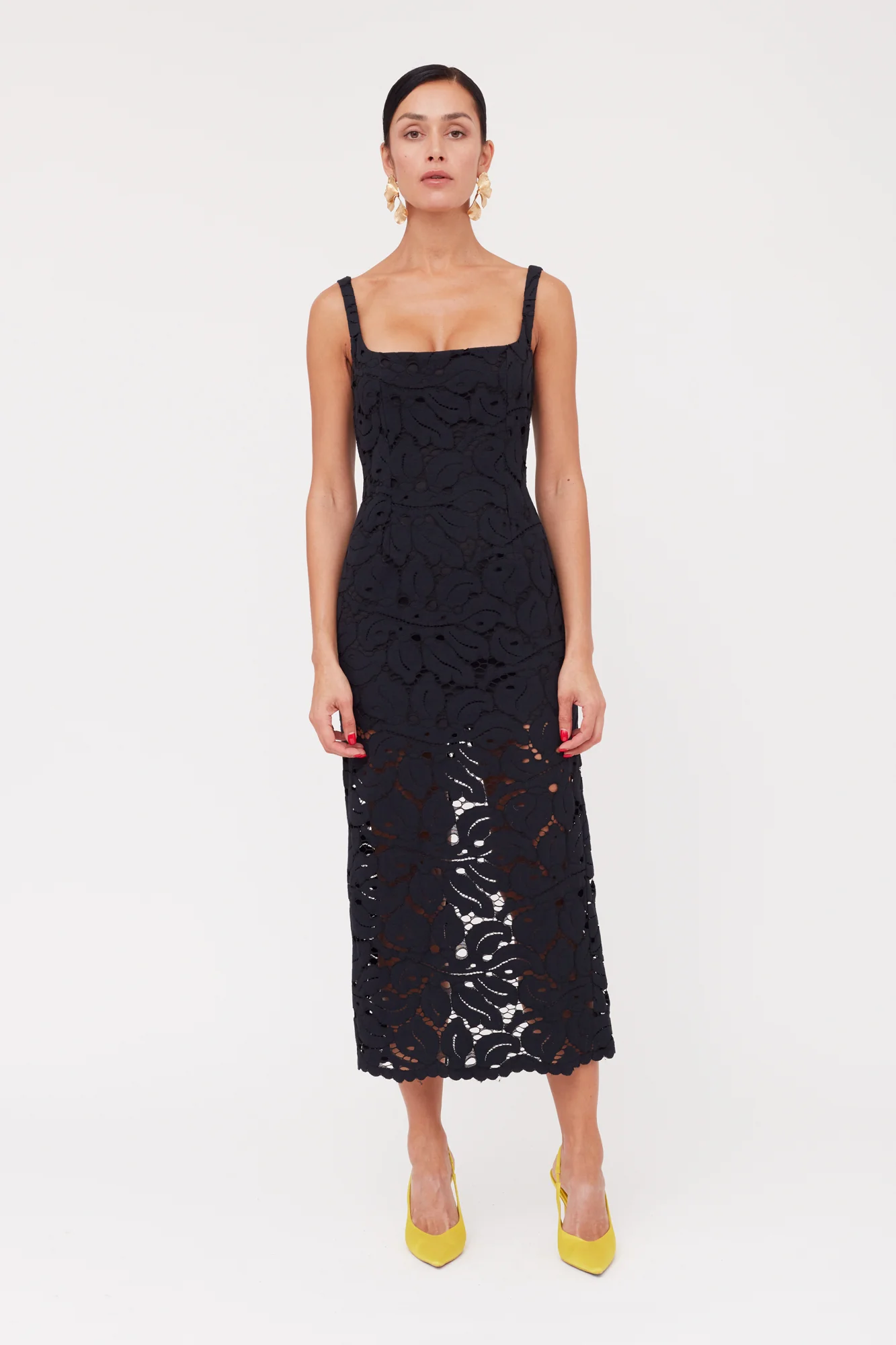 OTILIA Black Lace The Square Scoop Neckline Midi Dress - Image 2