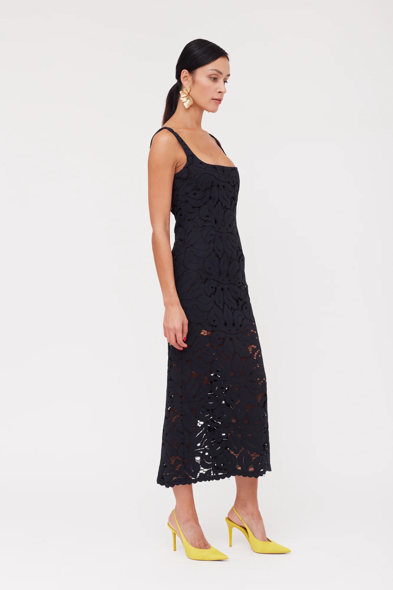 OTILIA Black Lace The Square Scoop Neckline Midi Dress - Image 3