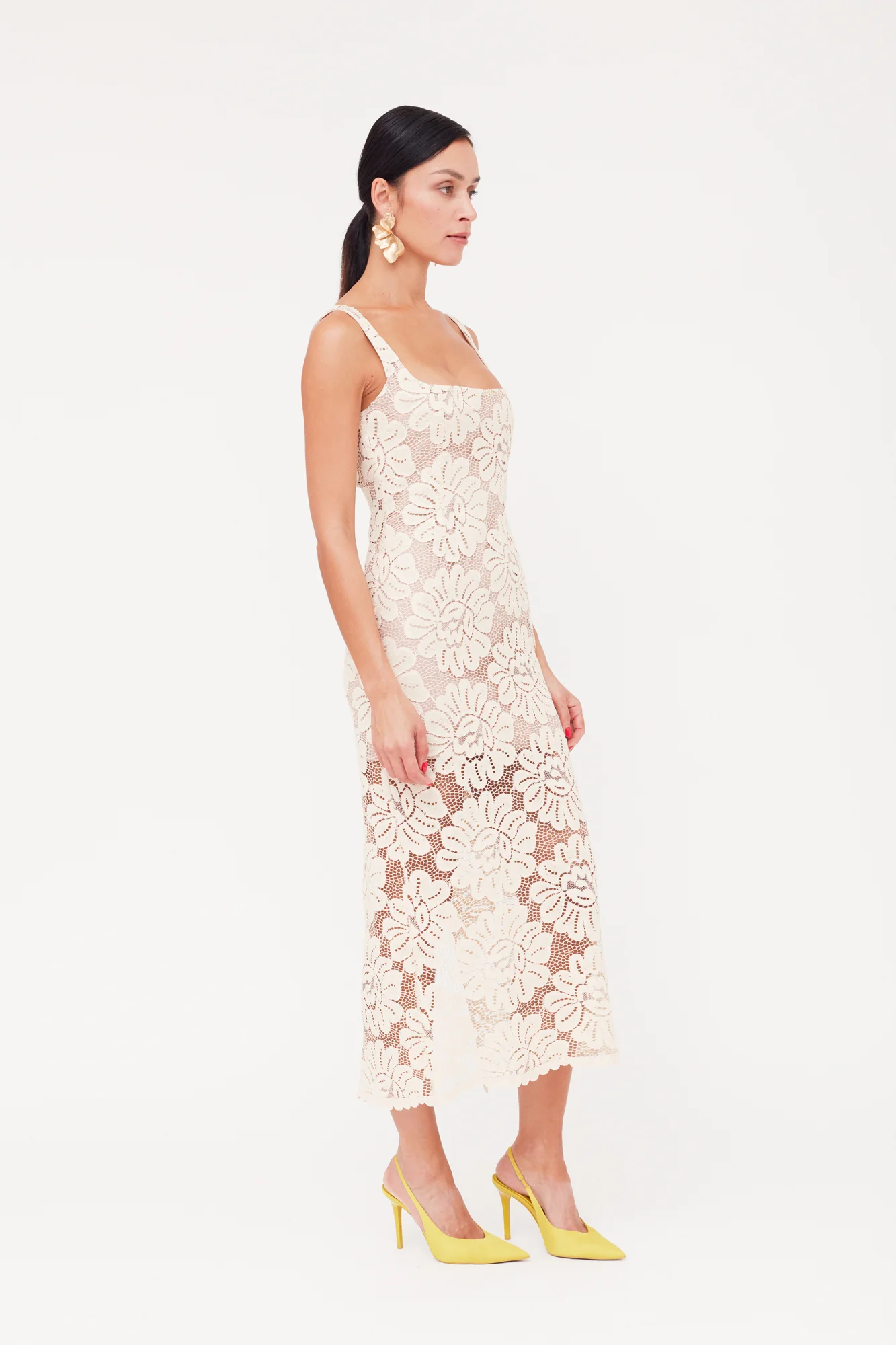 OTILIA Pastel Lace Dress The Square Scoop Neckline Midi Dress - Image 4