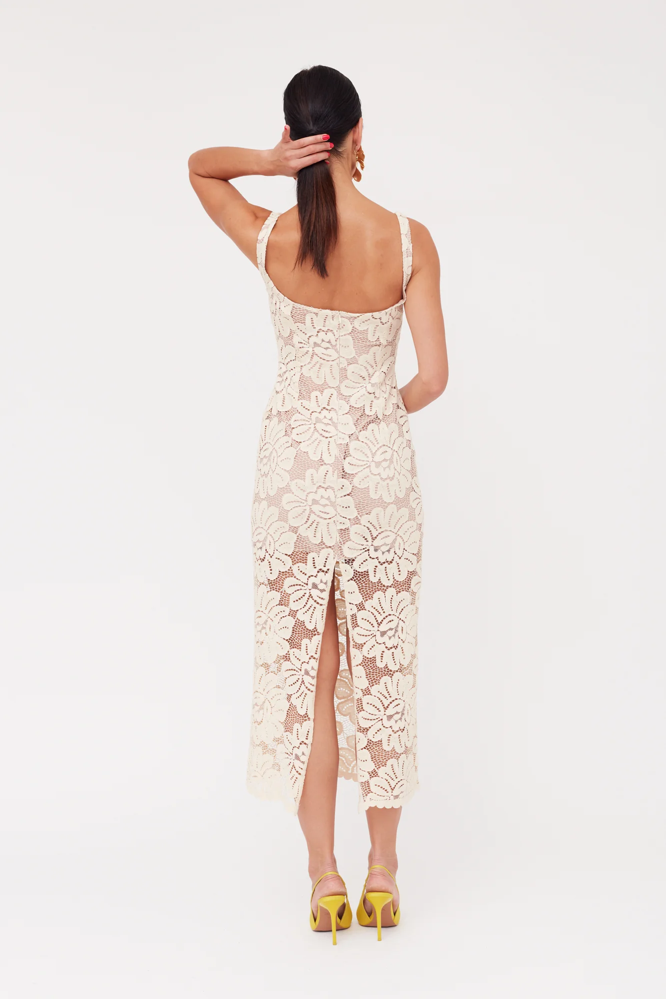OTILIA Pastel Lace Dress The Square Scoop Neckline Midi Dress - Image 5